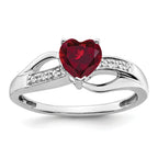 14k White Gold Created Ruby and Diamond Heart Ring