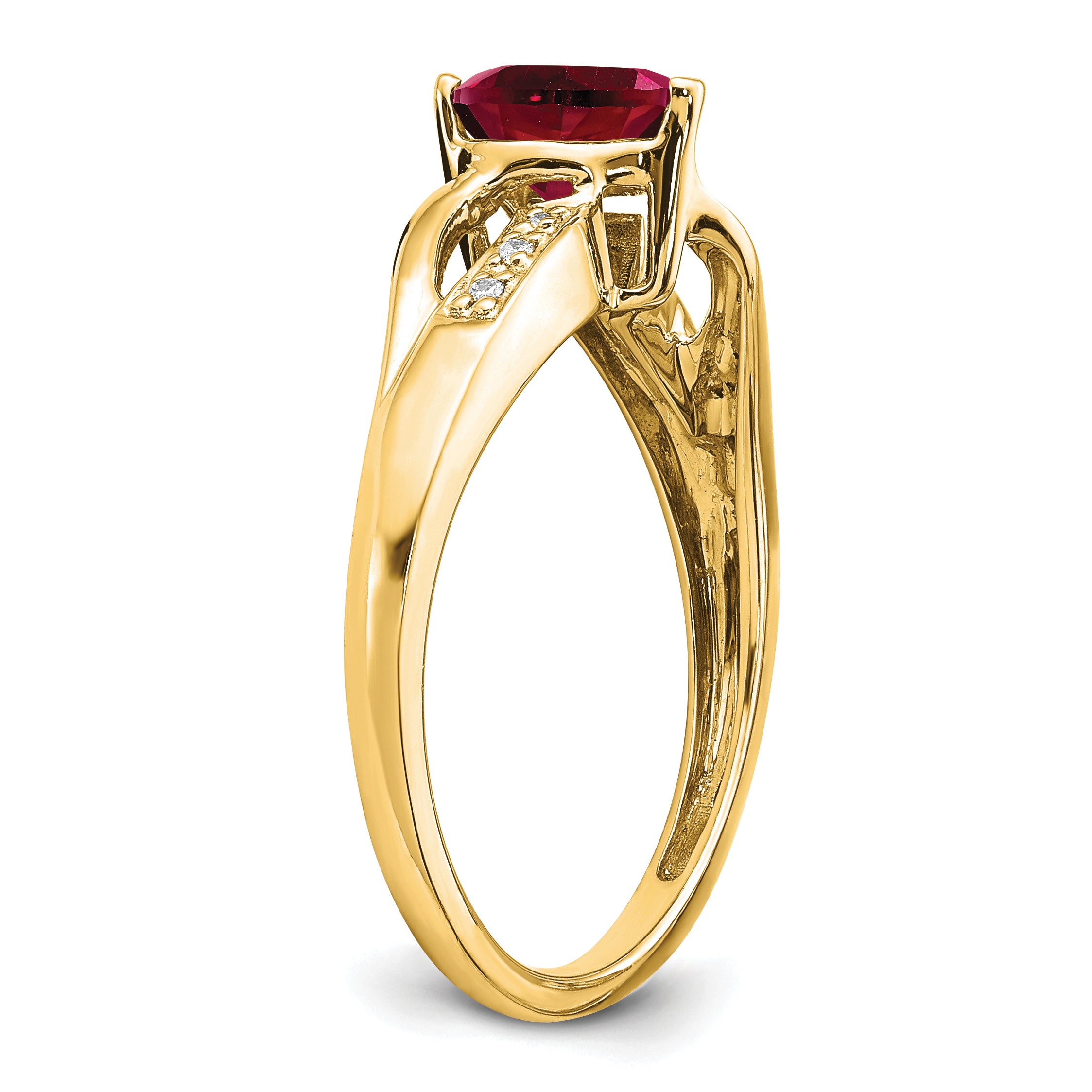 14k Created Ruby and Diamond Heart Ring