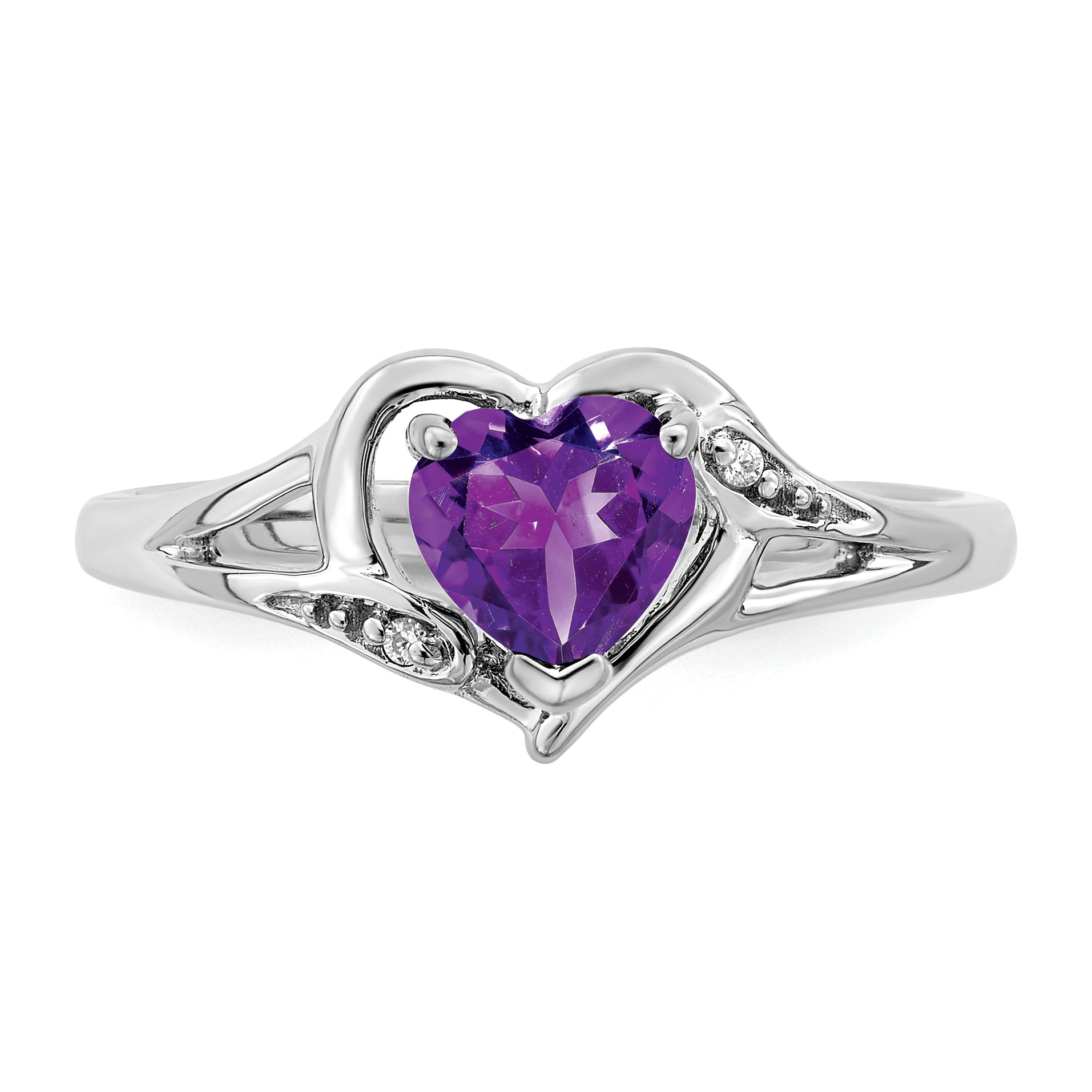 14k White Gold Amethyst and Diamond Heart Ring