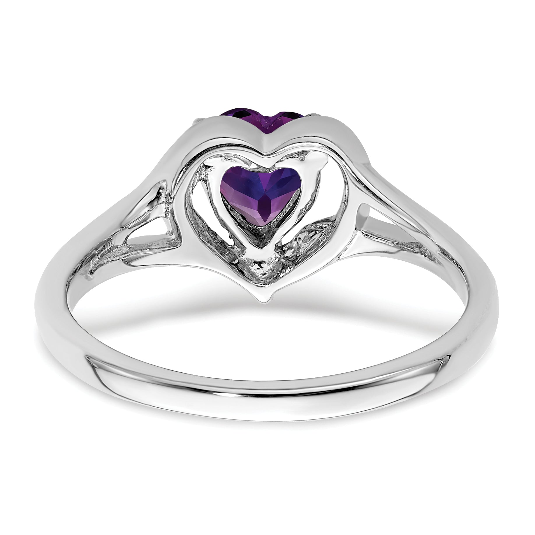 14k White Gold Amethyst and Diamond Heart Ring