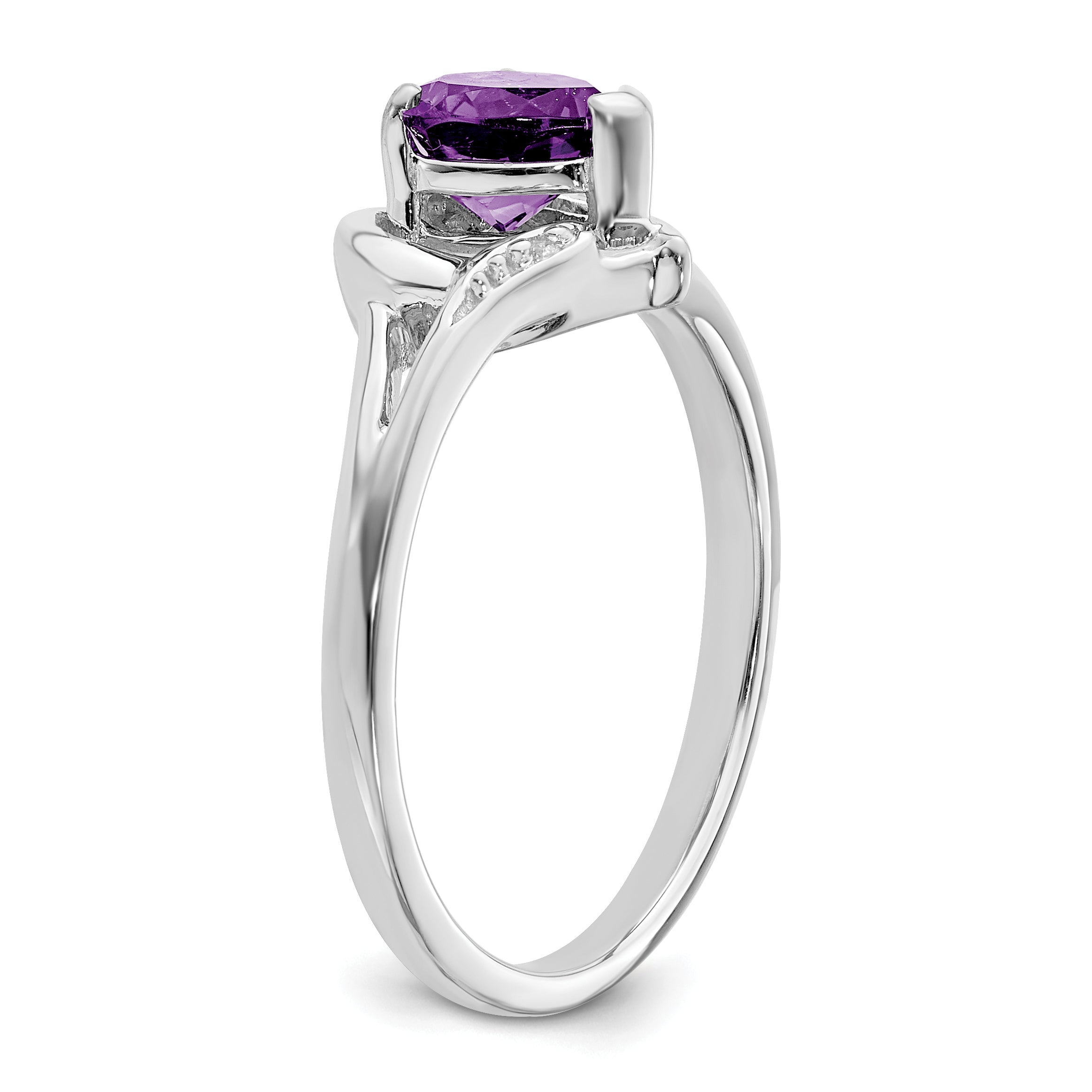 14k White Gold Amethyst and Diamond Heart Ring