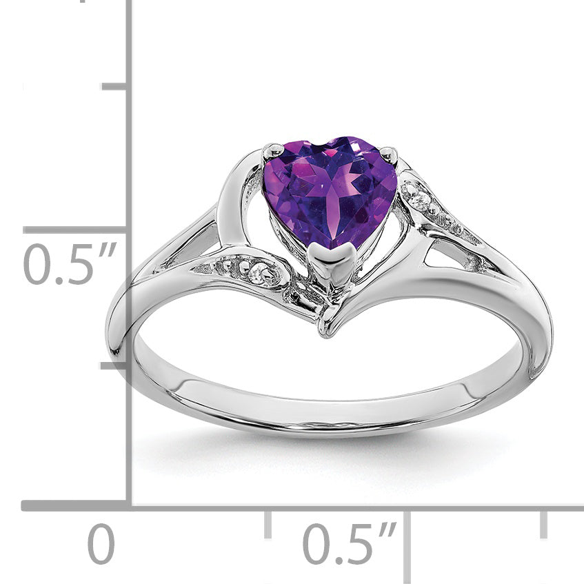 14k White Gold Amethyst and Diamond Heart Ring