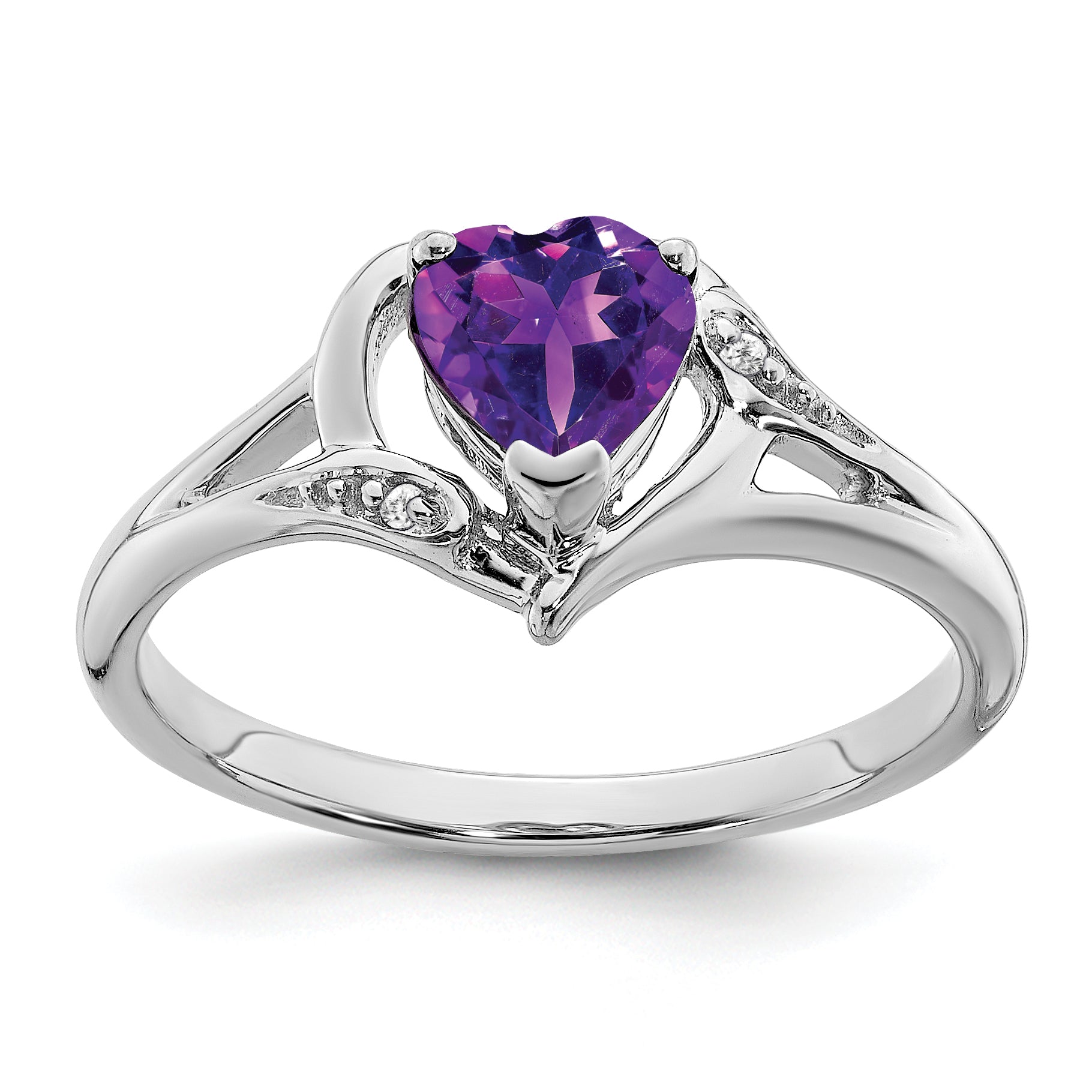 14k White Gold Amethyst and Diamond Heart Ring Main image