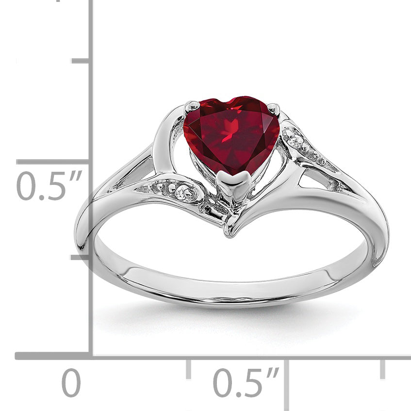 10k White Gold Created Ruby and Diamond Heart Ring
