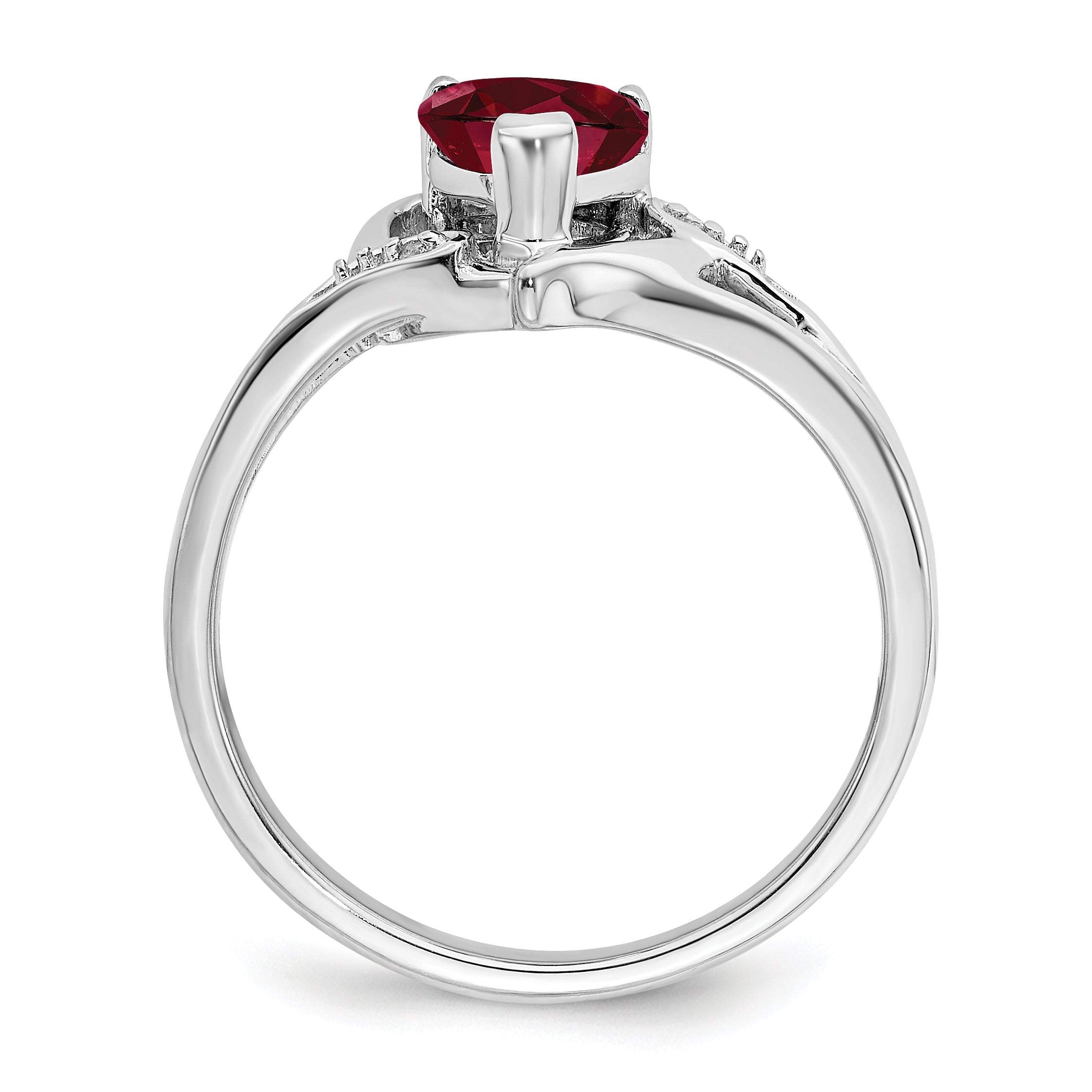 14k White Gold Created Ruby and Diamond Heart Ring Secondary image