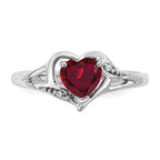 14k White Gold Created Ruby and Diamond Heart Ring