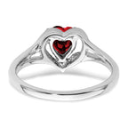 14k White Gold Created Ruby and Diamond Heart Ring