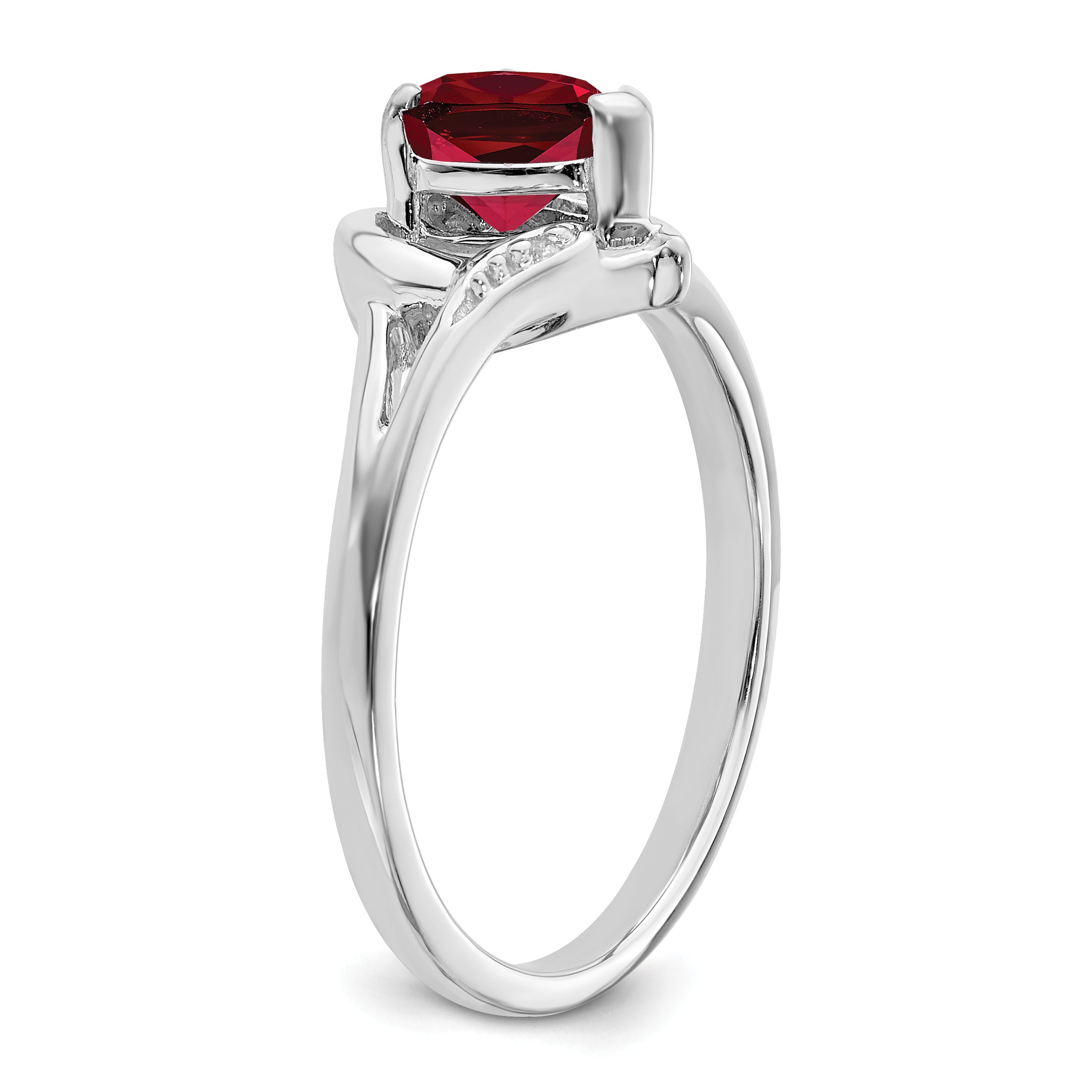 14k White Gold Created Ruby and Diamond Heart Ring