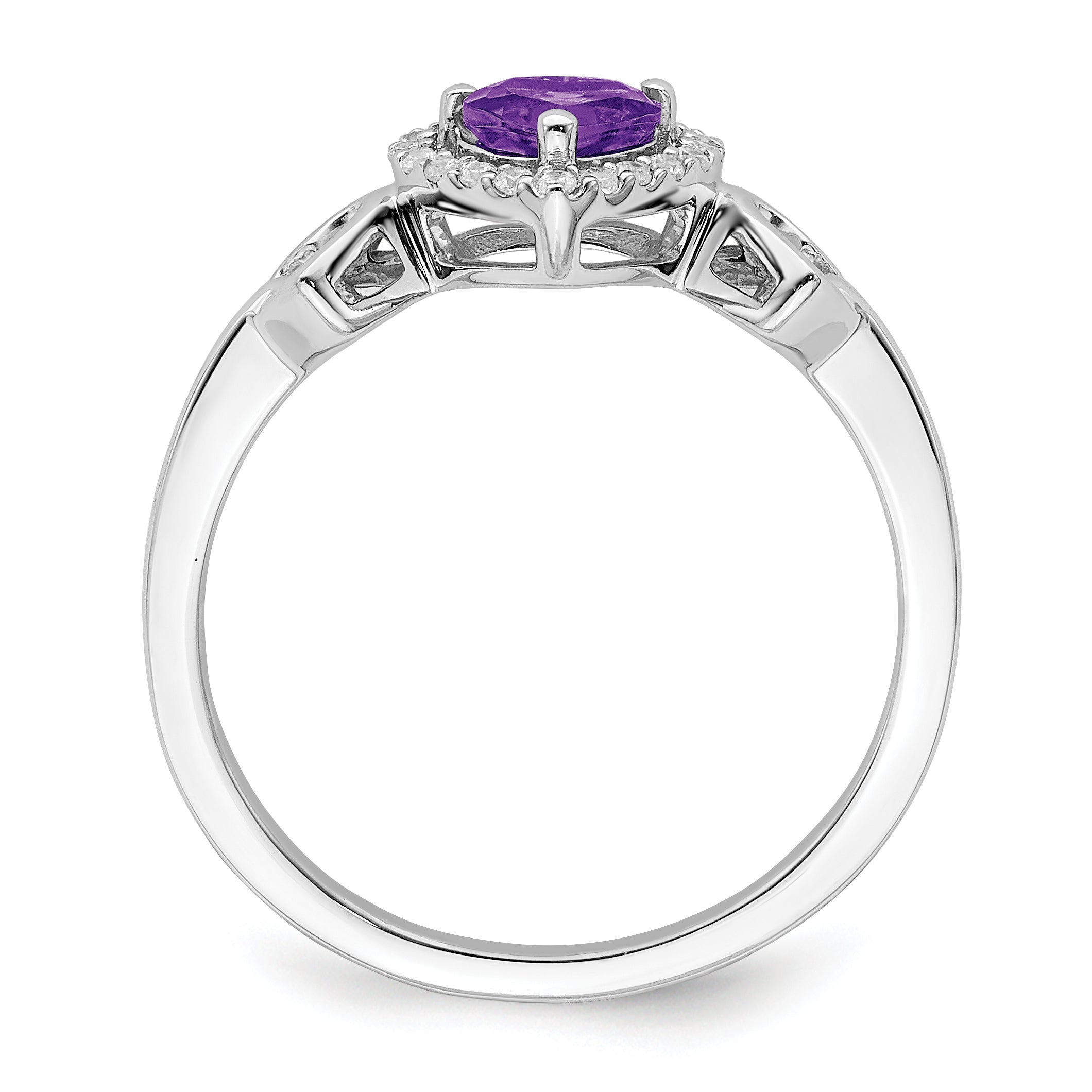 14k White Gold Amethyst and Diamond Heart Ring Secondary image