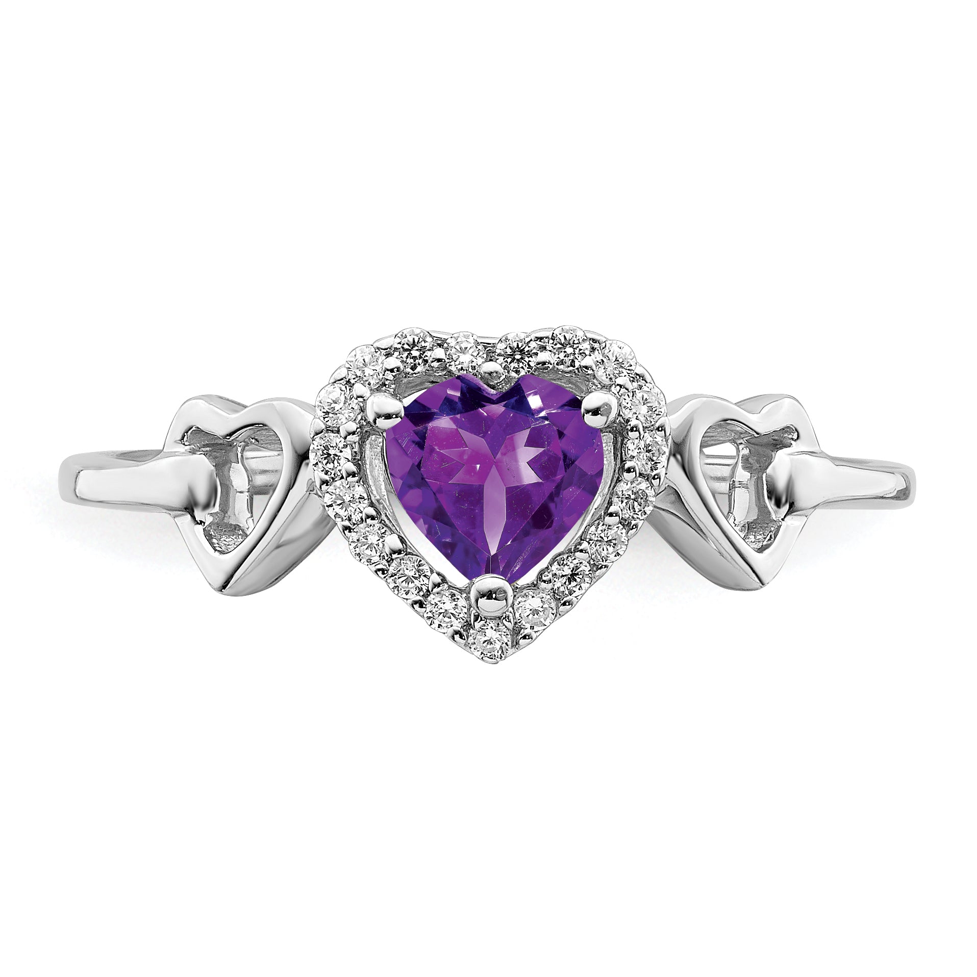 14k White Gold Amethyst and Diamond Heart Ring