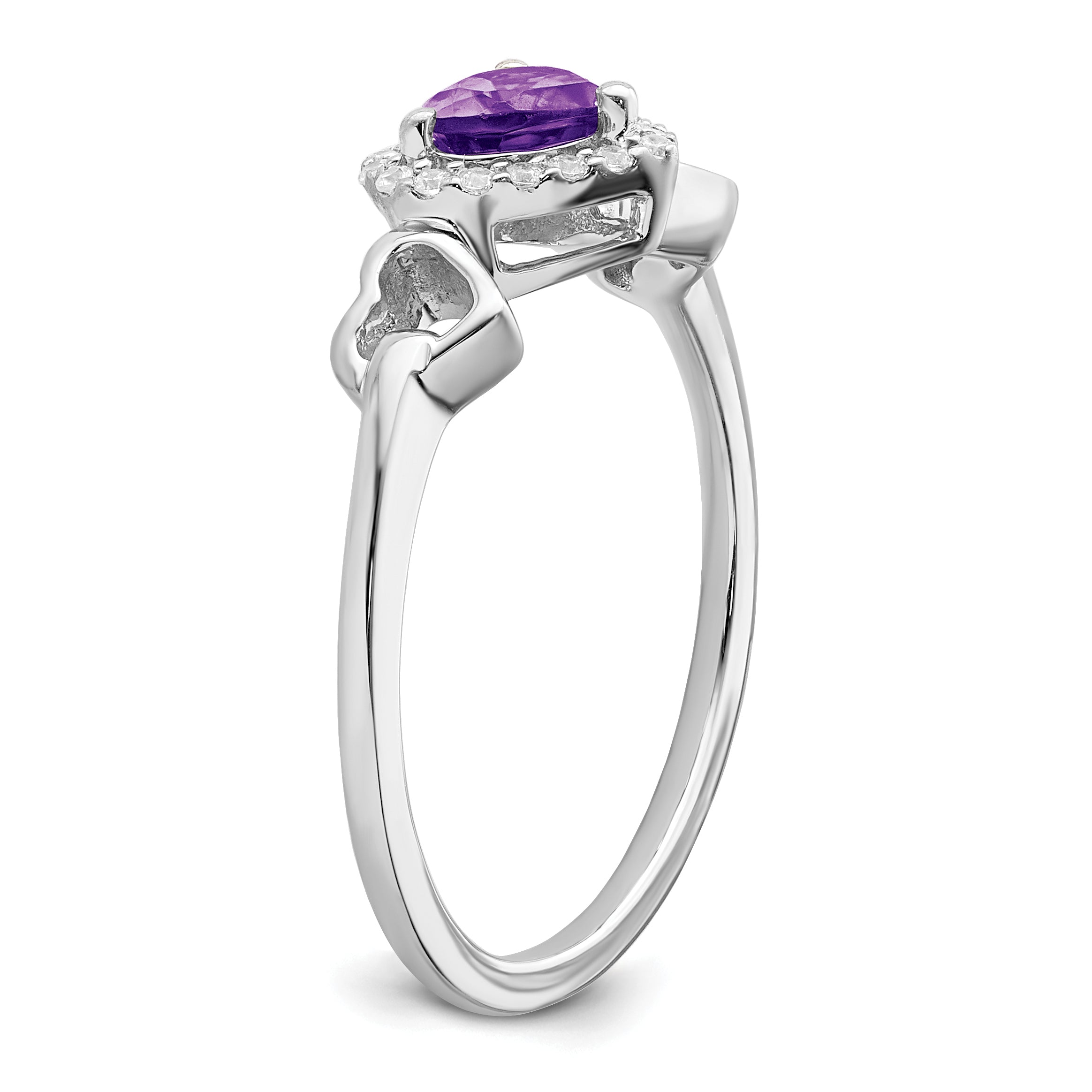 14k White Gold Amethyst and Diamond Heart Ring
