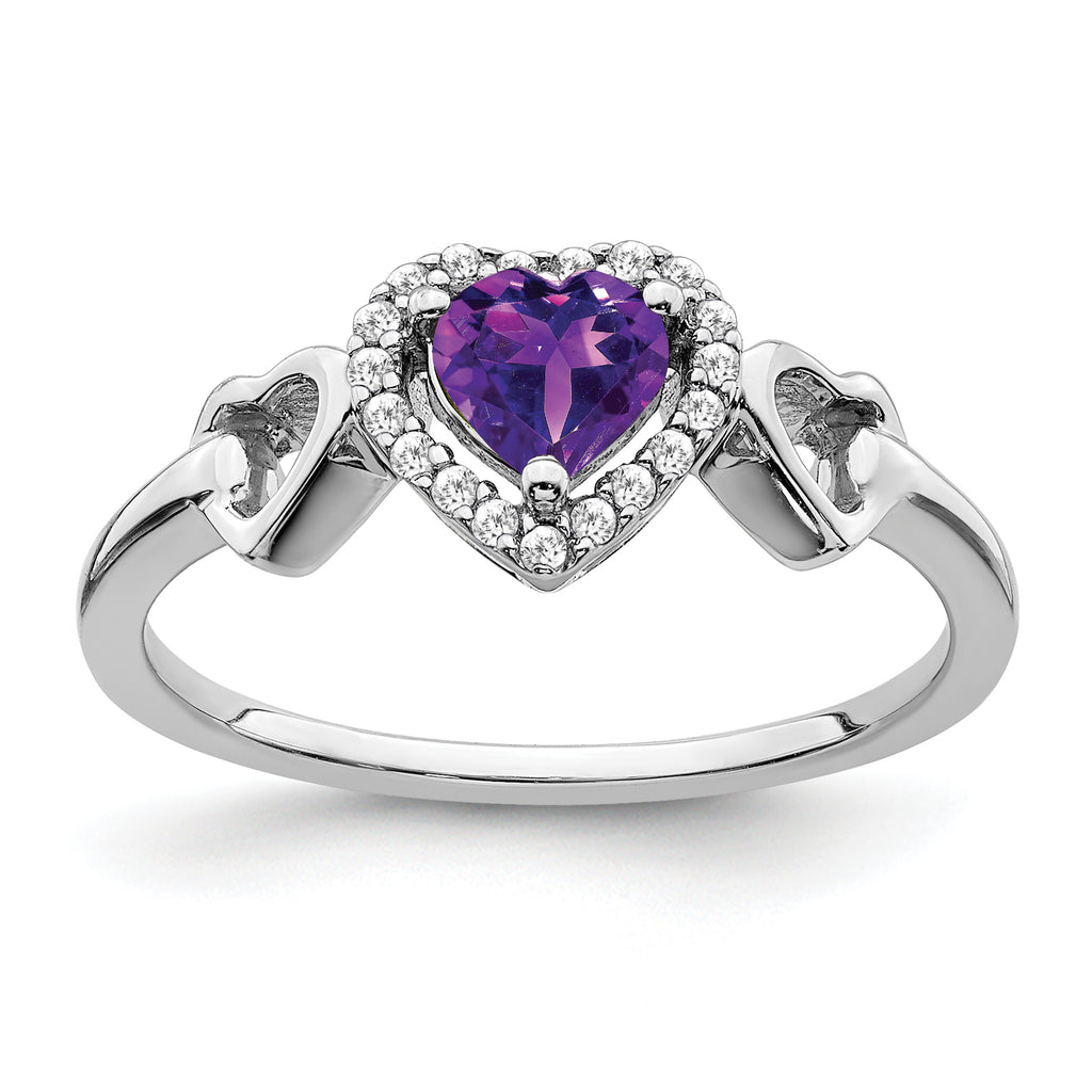 14k White Gold Amethyst and Diamond Heart Ring