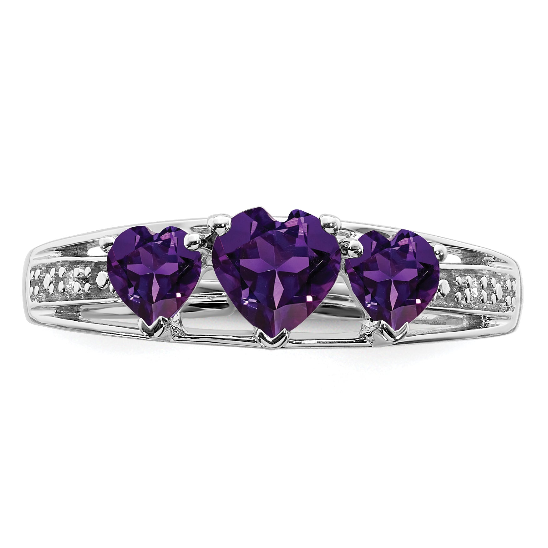 14k White Gold Amethyst and Diamond Heart Ring