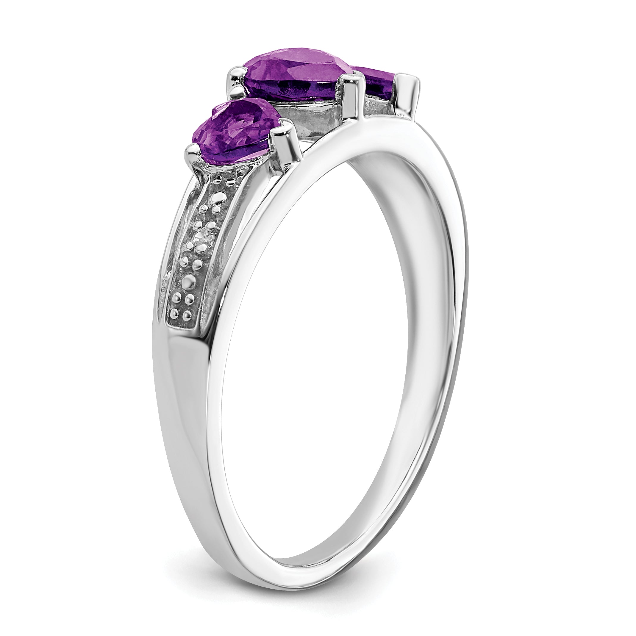 14k White Gold Amethyst and Diamond Heart Ring