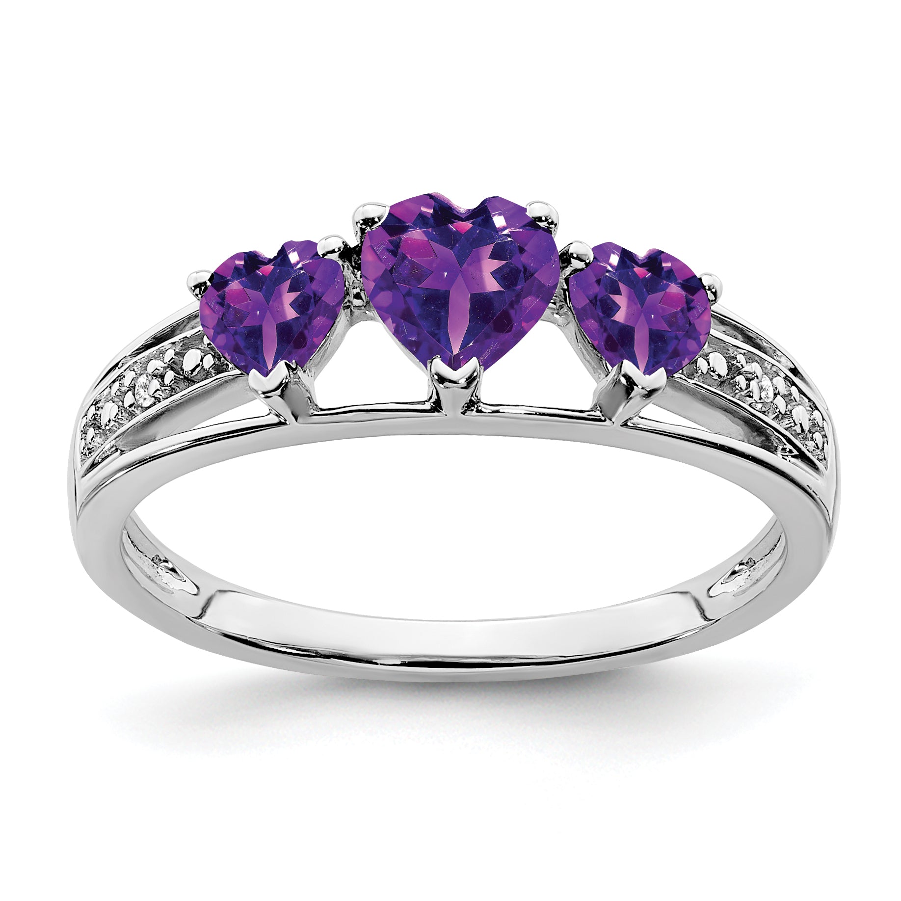 14k White Gold Amethyst and Diamond Heart Ring Main image