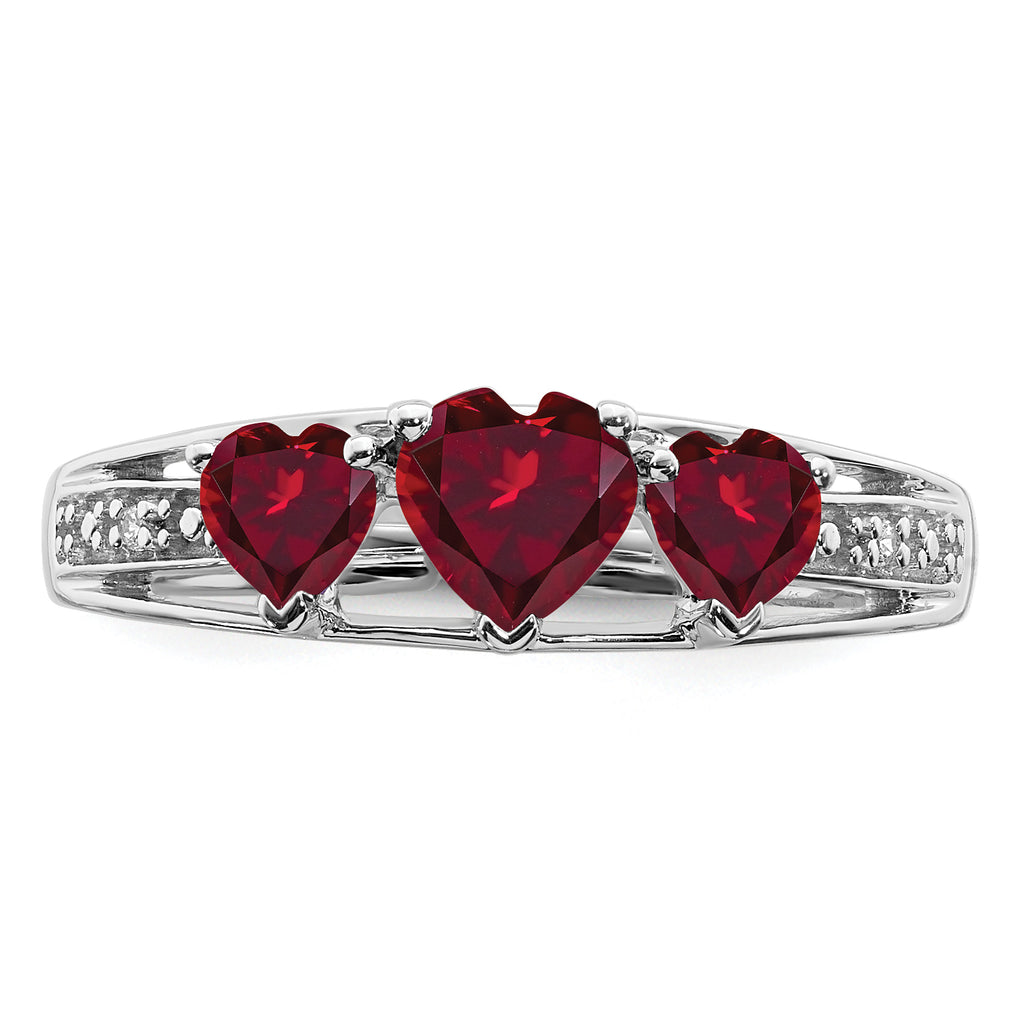 14k White Gold Cr. Ruby and Diamond Heart Ring