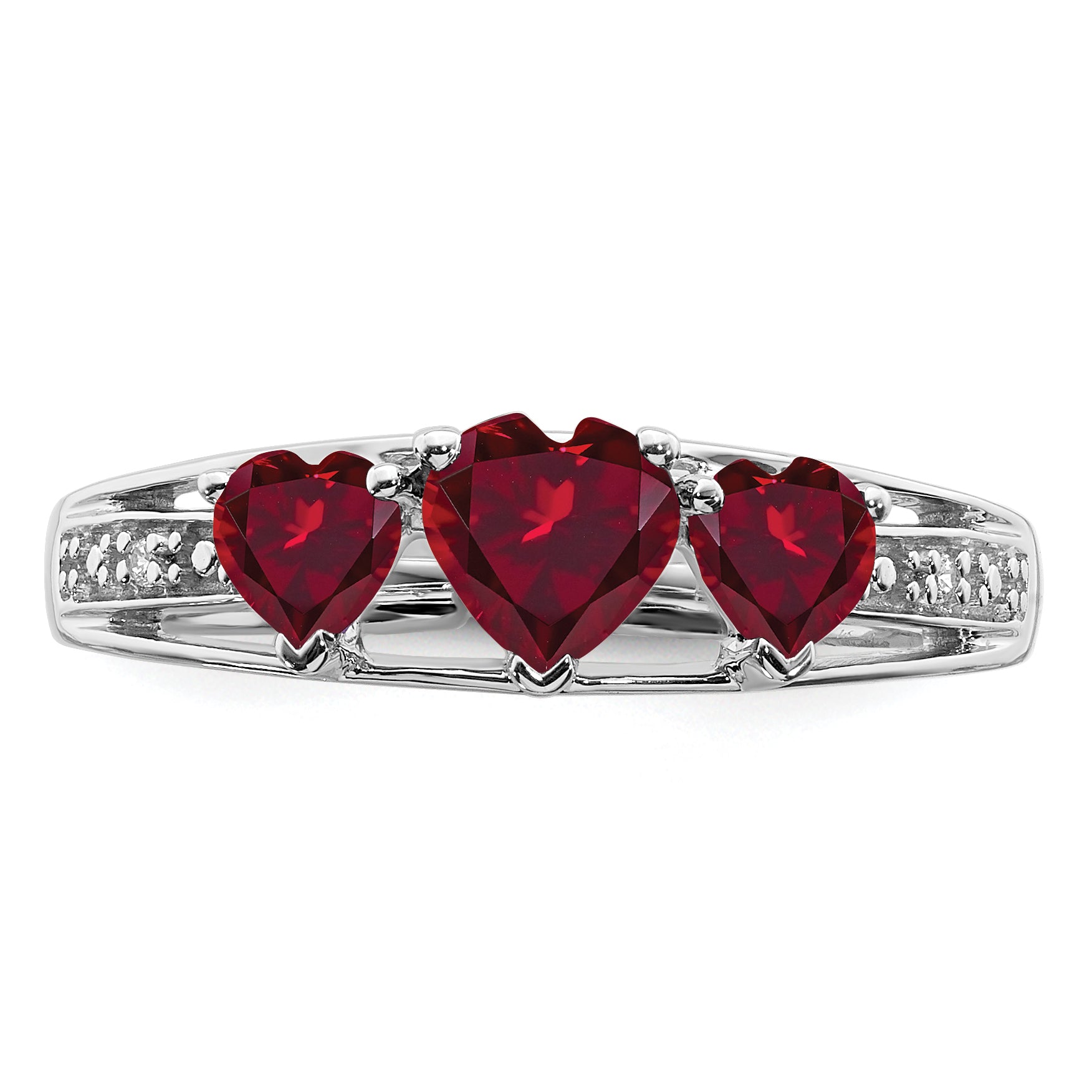 14k White Gold Cr. Ruby and Diamond Heart Ring