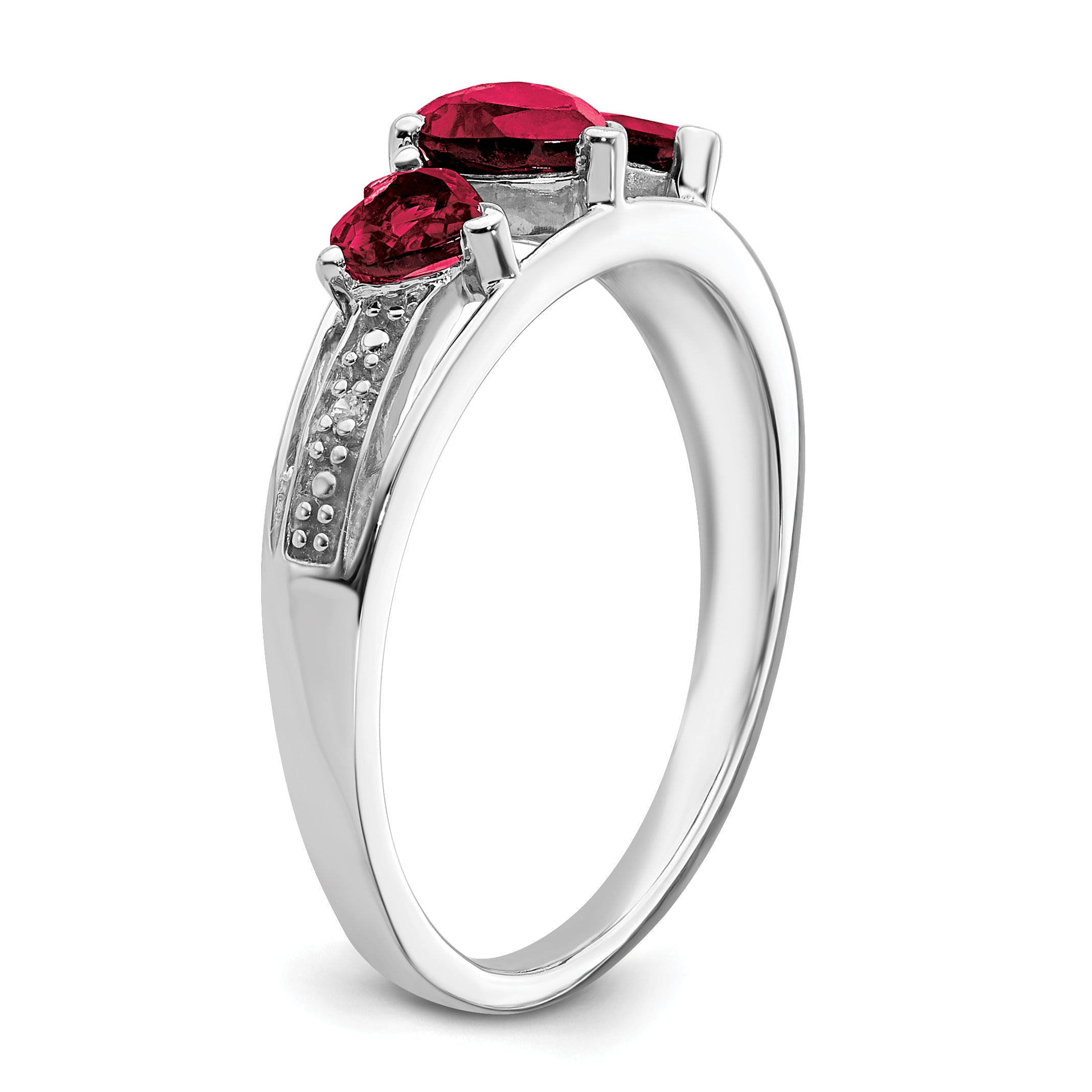 14k White Gold Cr. Ruby and Diamond Heart Ring