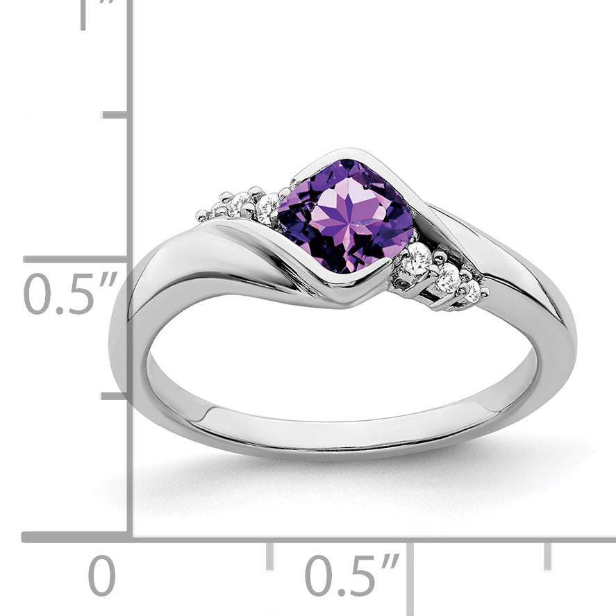 10k White Gold Amethyst and Diamond Ring