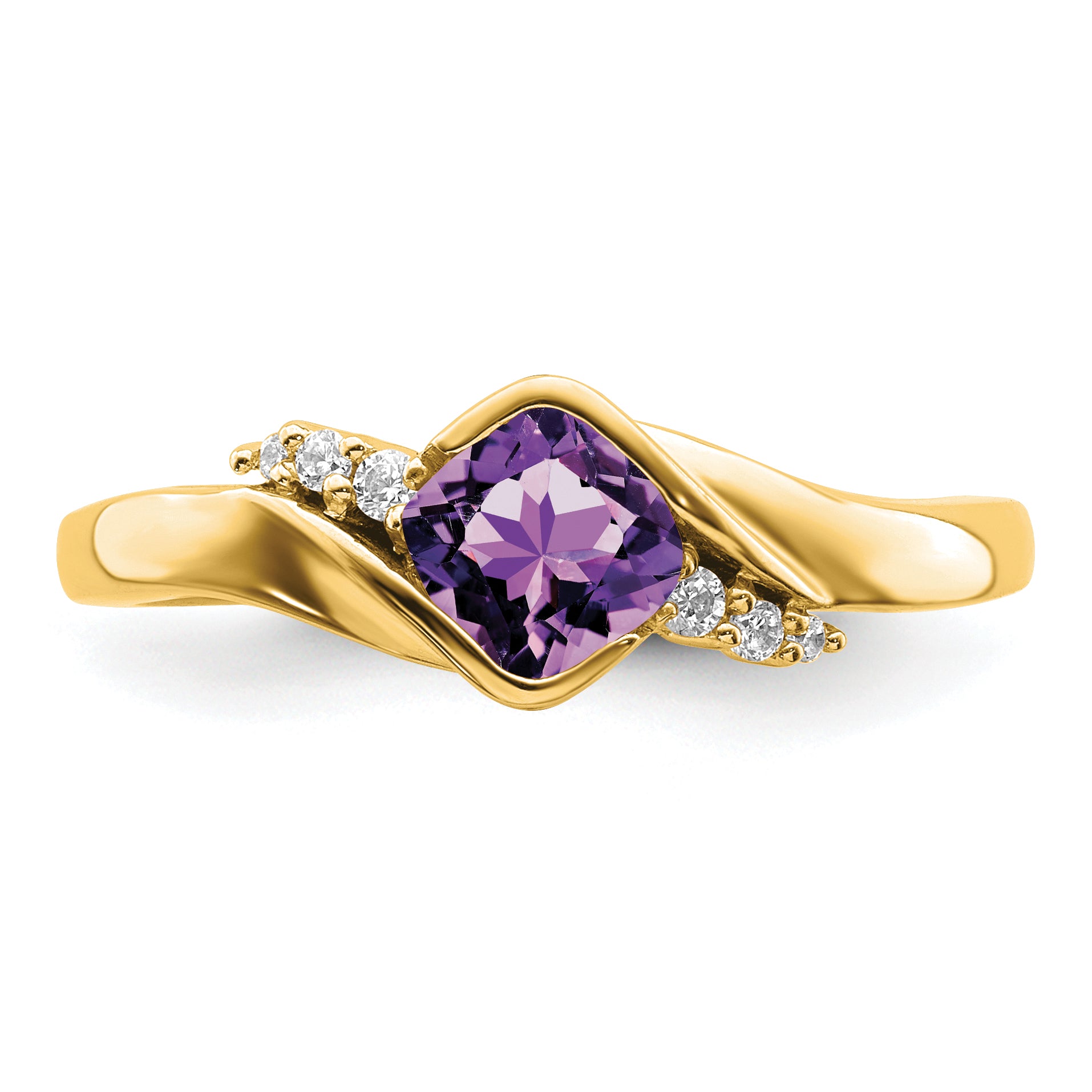 10k Yellow Gold Amethyst and Diamond Ring