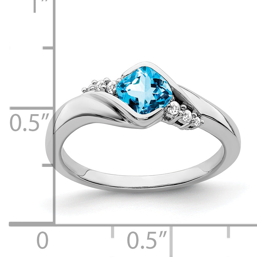 10k White Gold Blue Topaz and Diamond Ring