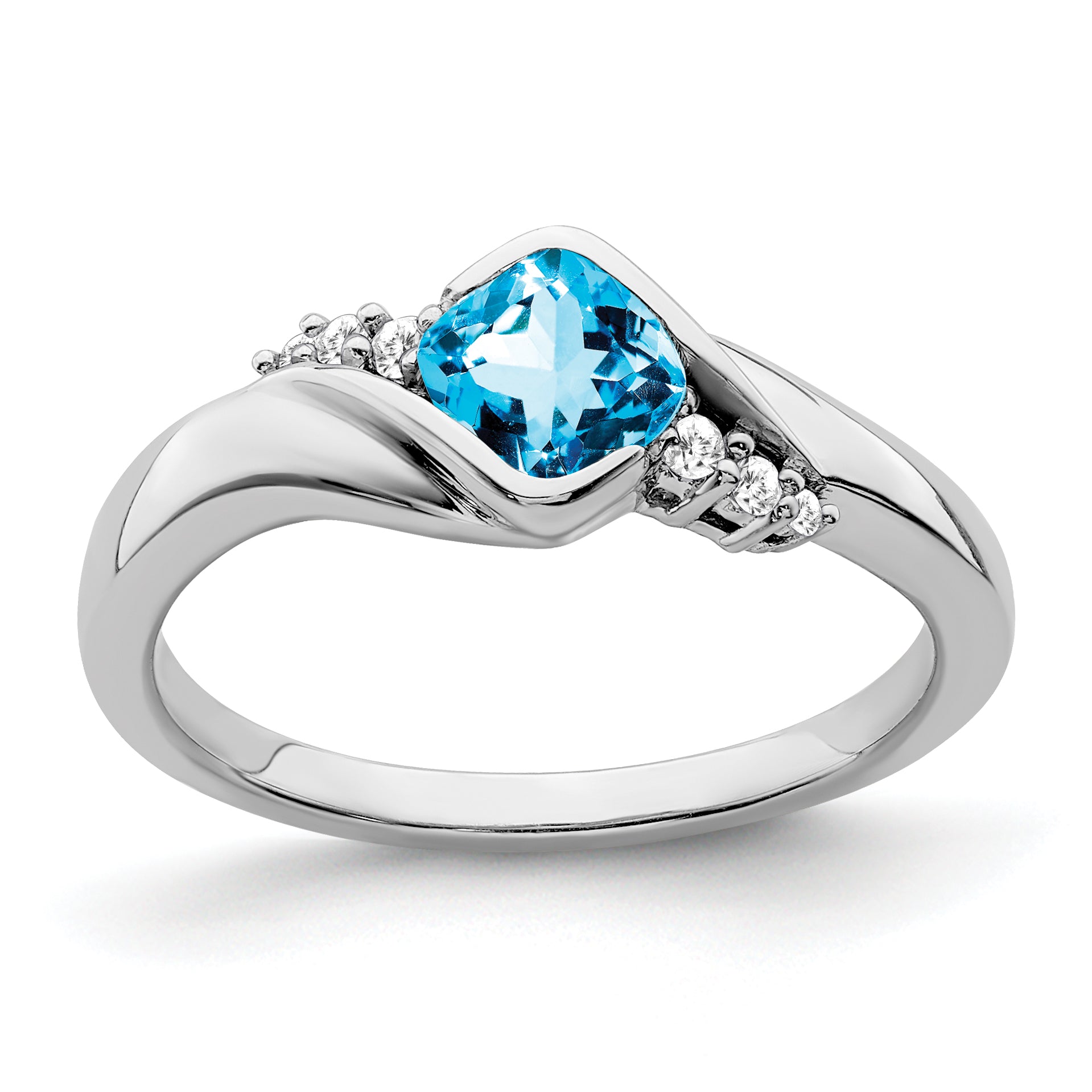 10k White Gold Blue Topaz and Diamond Ring Main image
