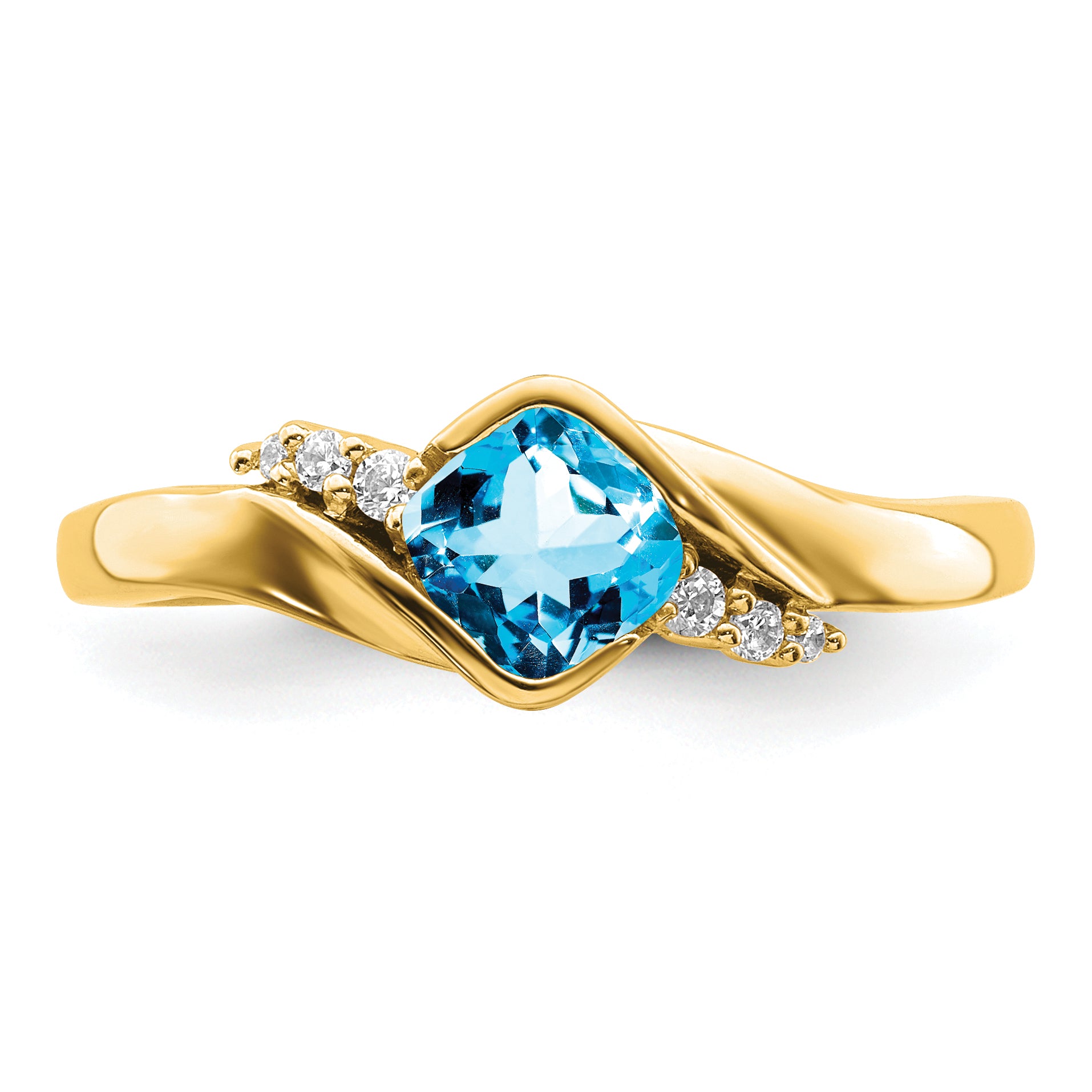 10k Yellow Gold Blue Topaz and Diamond Ring