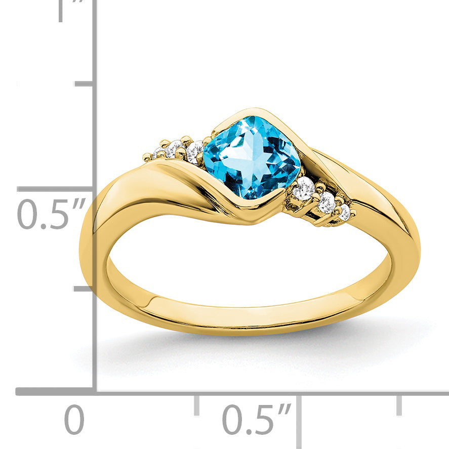 10k Yellow Gold Blue Topaz and Diamond Ring