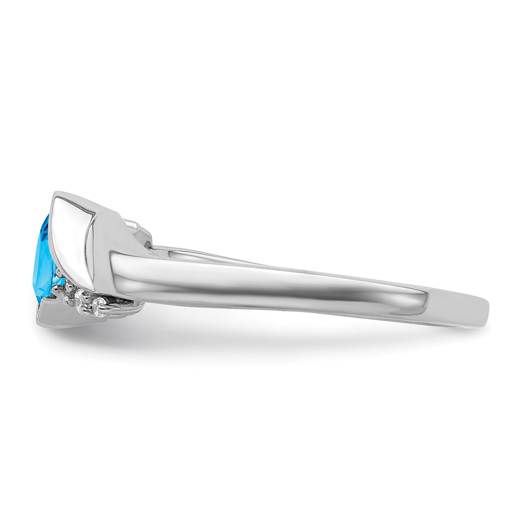 14k White Gold Blue Topaz and Diamond Ring