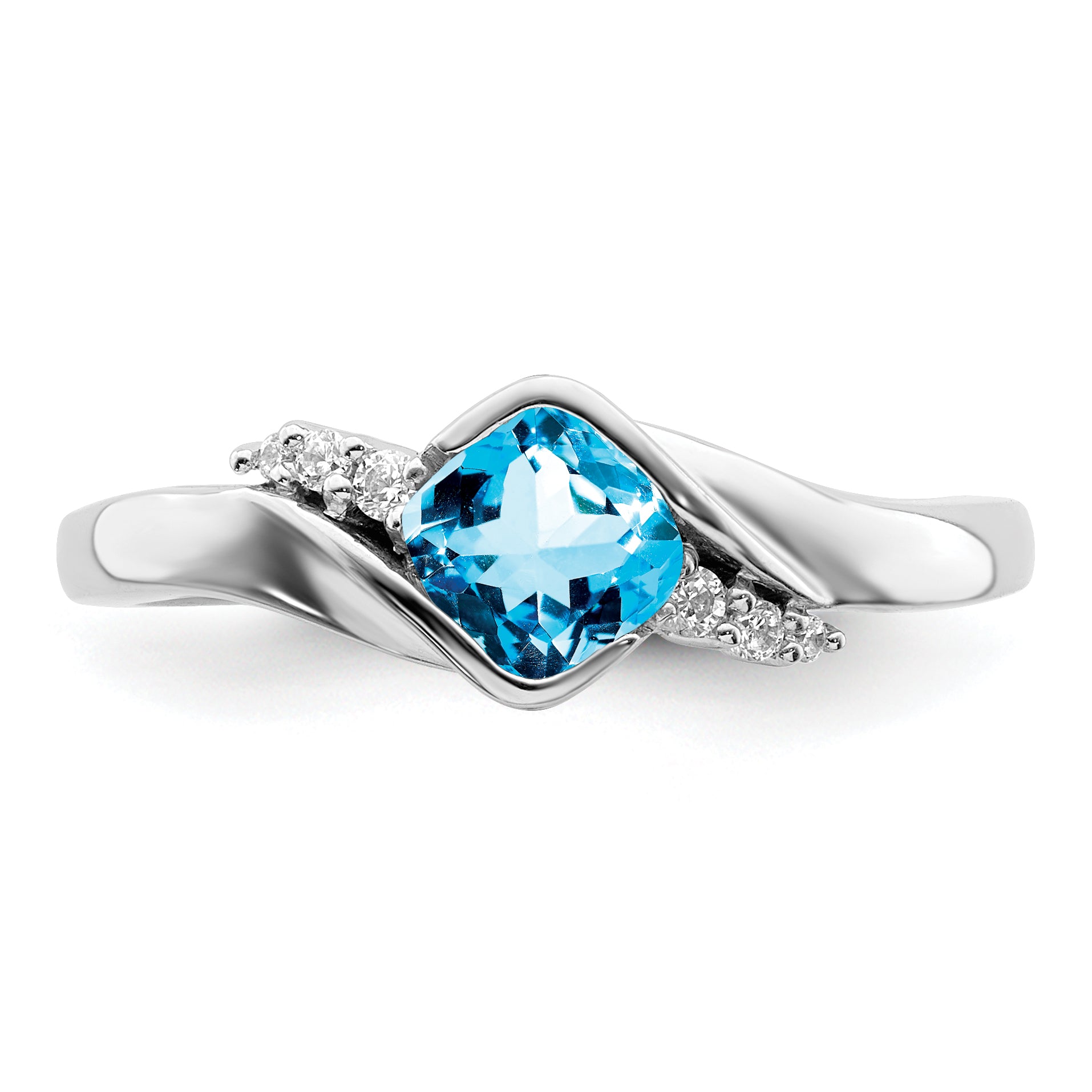14k White Gold Blue Topaz and Diamond Ring