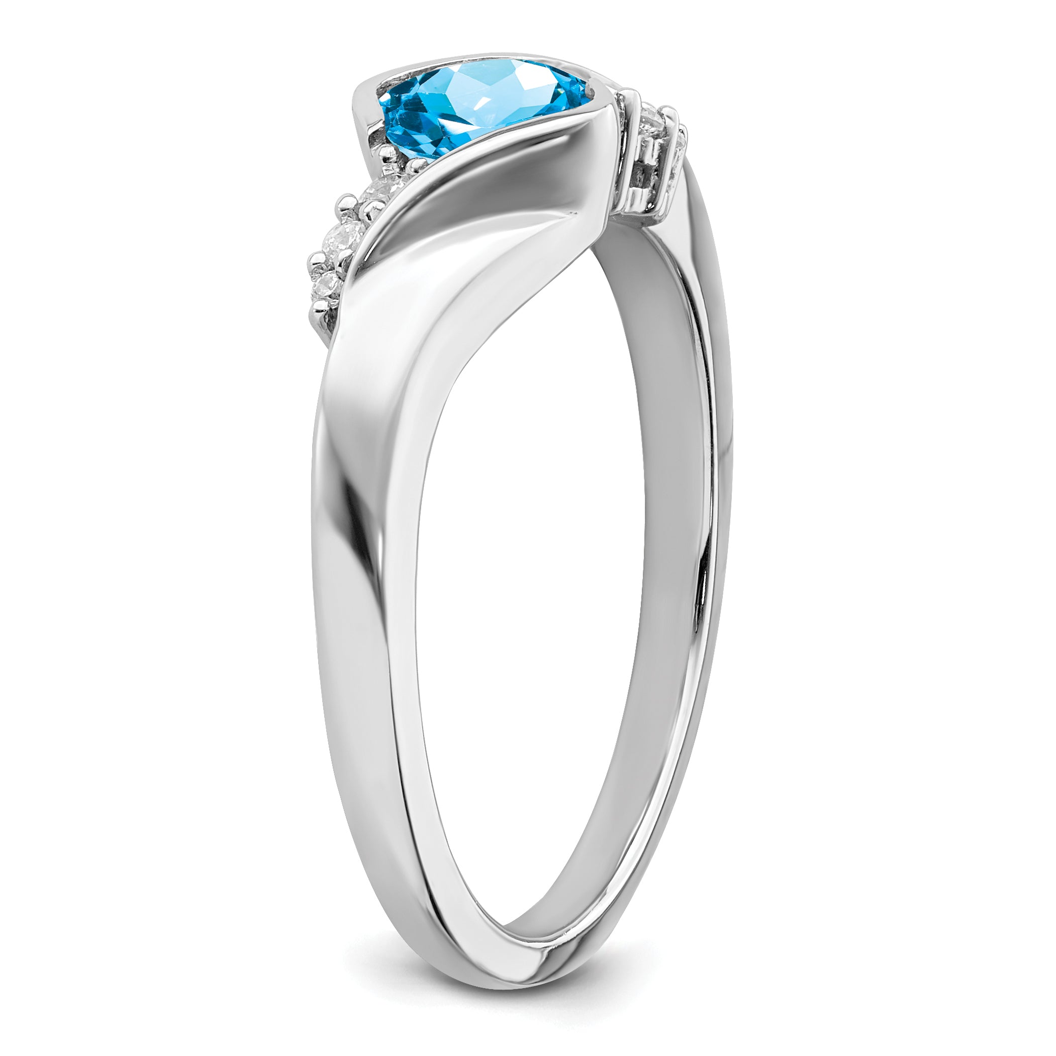 14k White Gold Blue Topaz and Diamond Ring