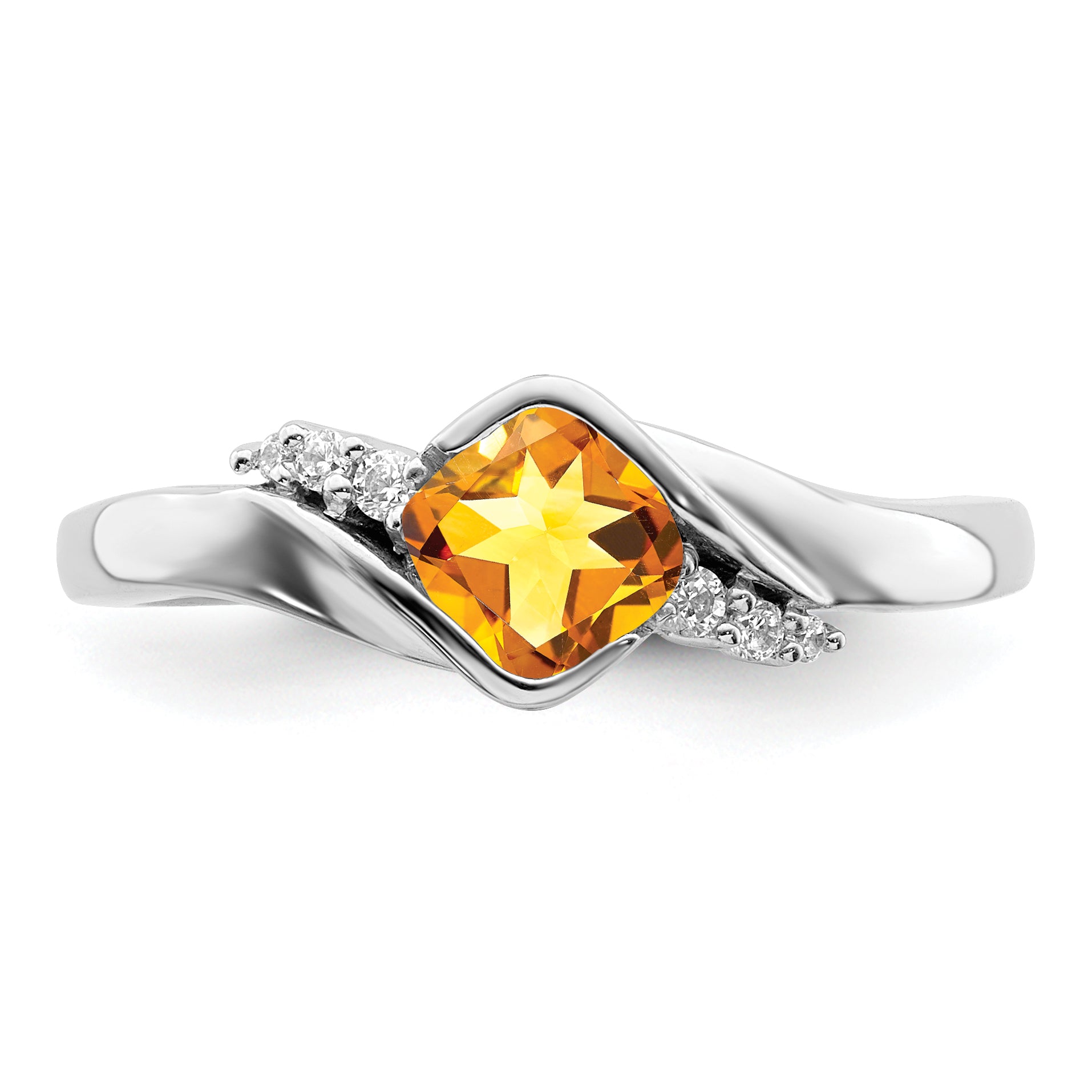 14k White Gold Citrine and Diamond Ring