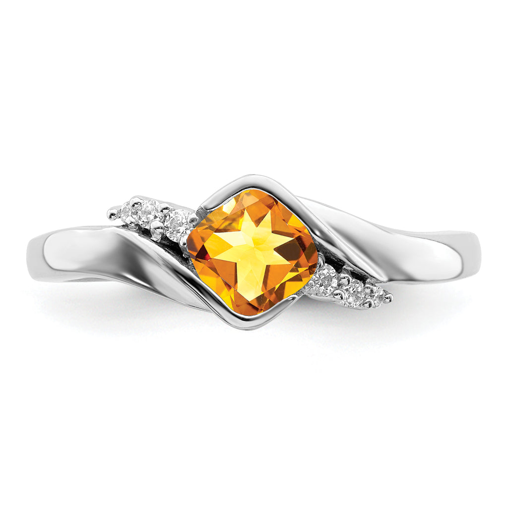 14k White Gold Citrine and Diamond Ring