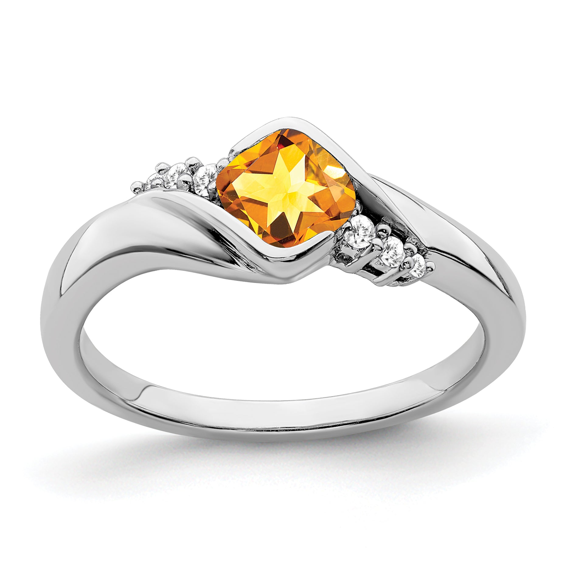 14k White Gold Citrine and Diamond Ring Main image