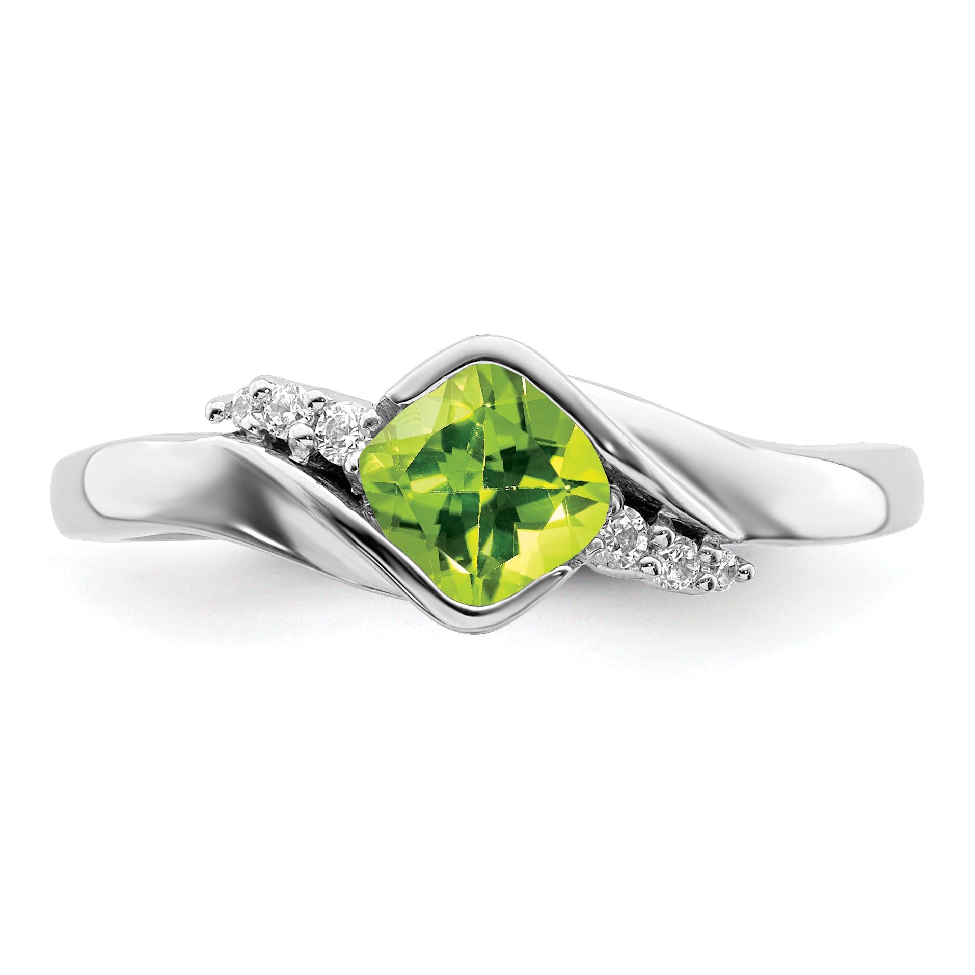 14k White Gold Peridot and Diamond Ring
