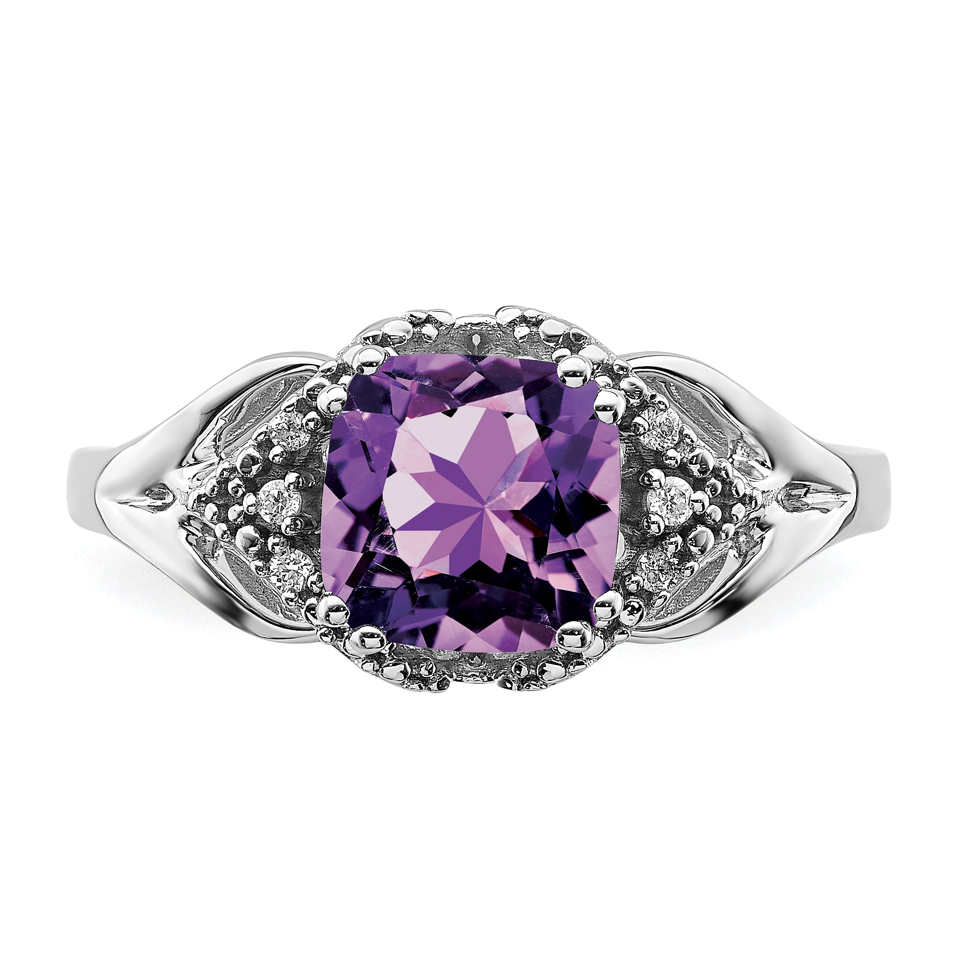 14k White Gold Amethyst and Diamond Ring