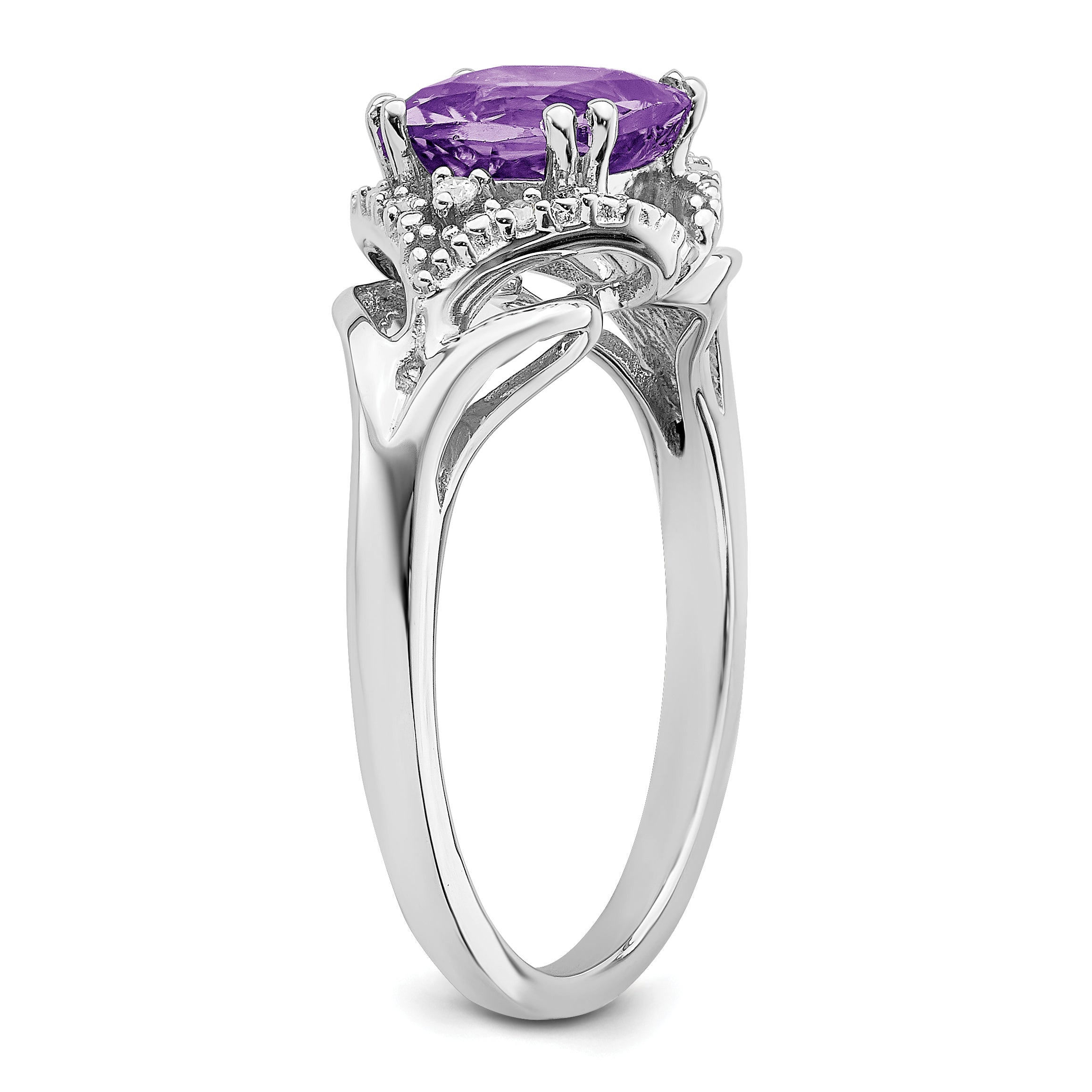 14k White Gold Amethyst and Diamond Ring