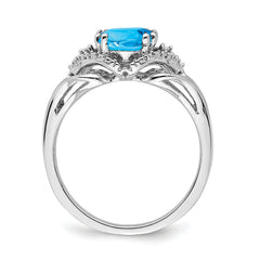 14k White Gold Blue Topaz and Diamond Ring