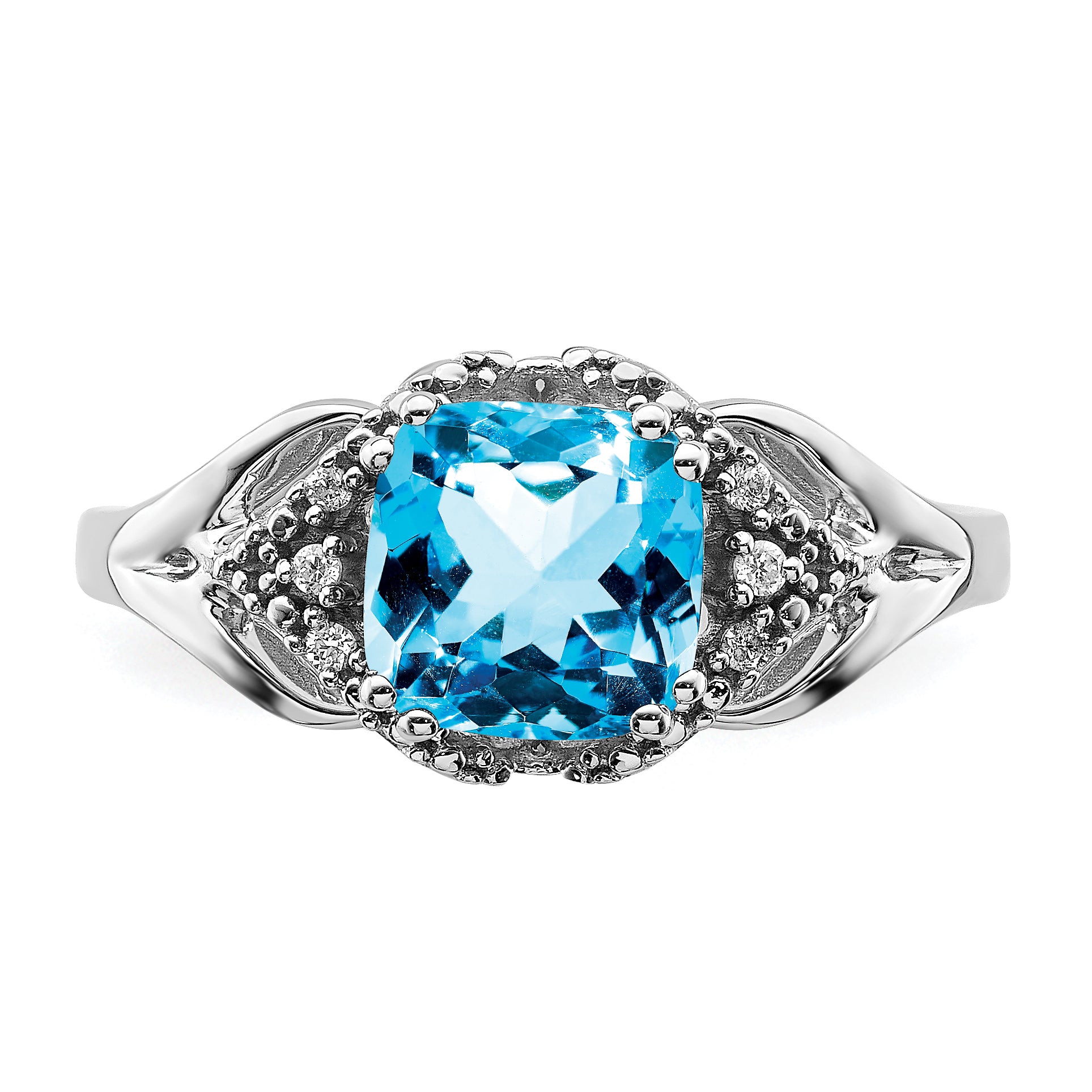 14k White Gold Blue Topaz and Diamond Ring