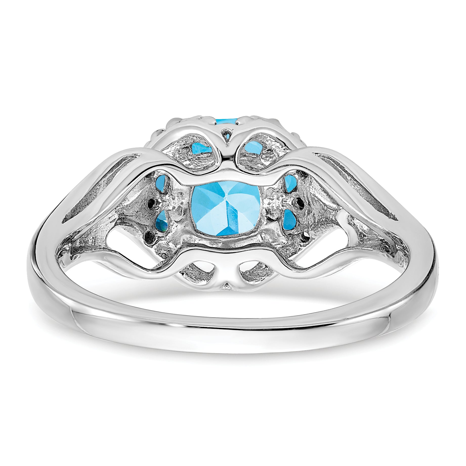 14k White Gold Blue Topaz and Diamond Ring