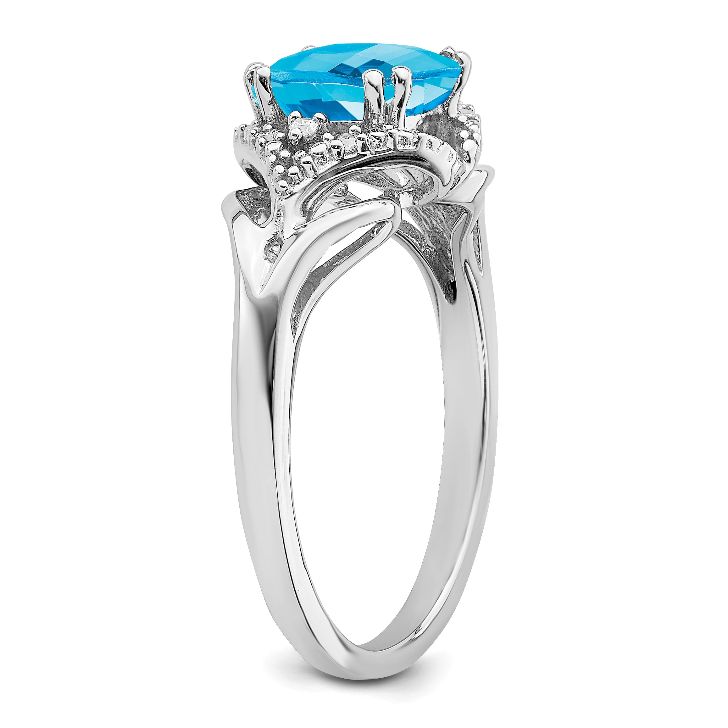 14k White Gold Blue Topaz and Diamond Ring