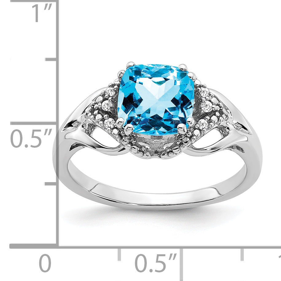 14k White Gold Blue Topaz and Diamond Ring