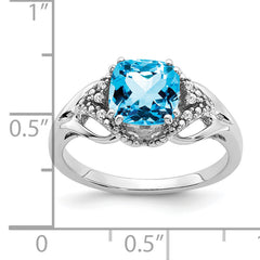 14k White Gold Blue Topaz and Diamond Ring