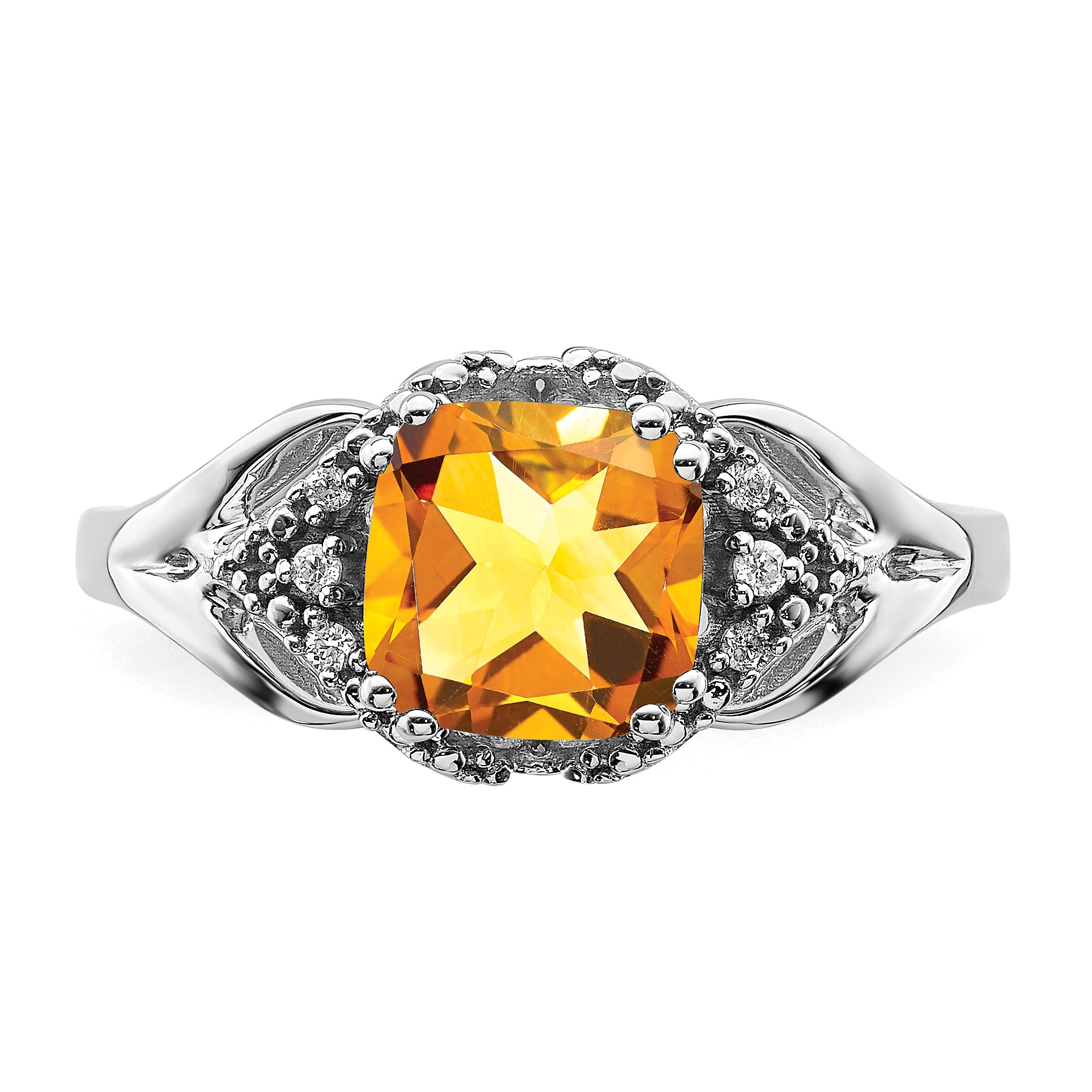 14k White Gold Citrine and Diamond Ring