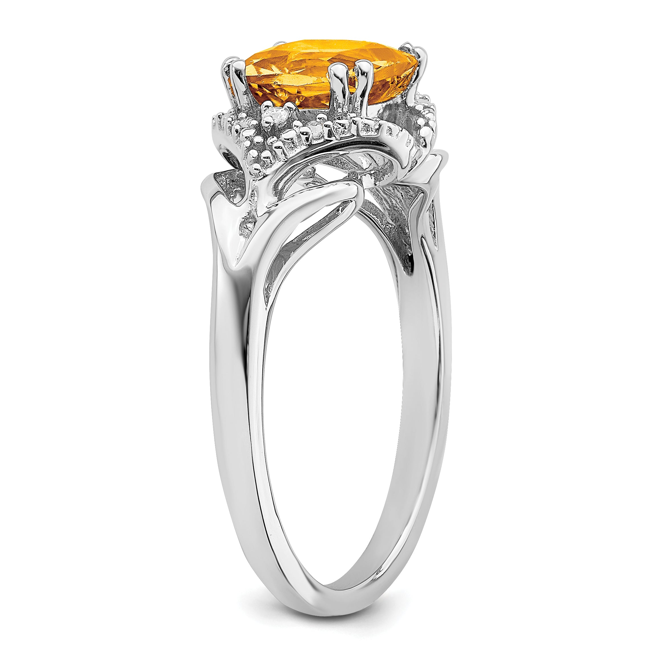 14k White Gold Citrine and Diamond Ring