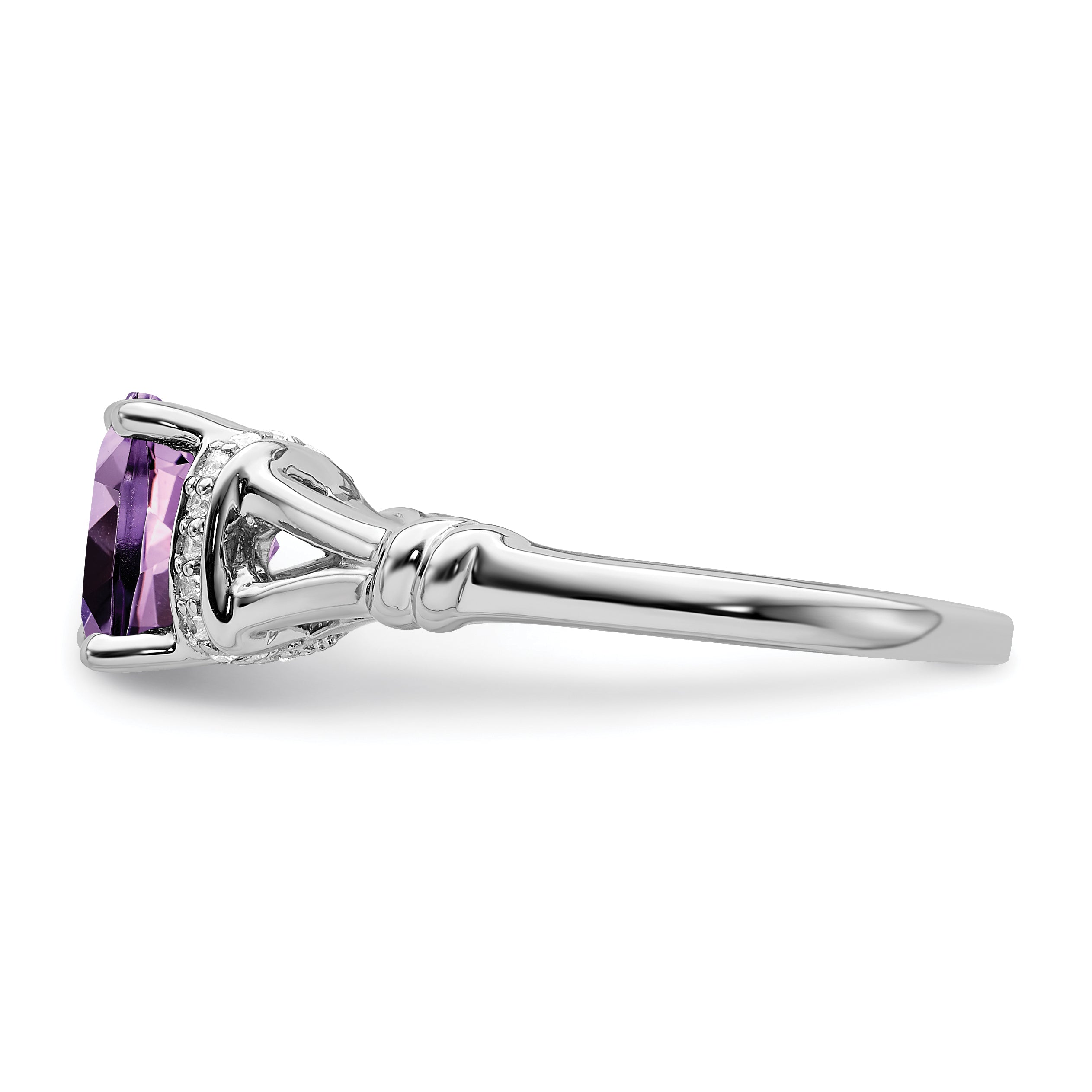 14k White Gold Amethyst and Diamond Ring