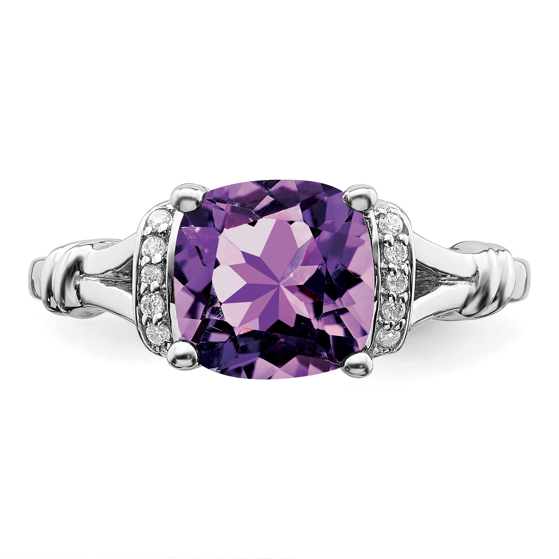 14k White Gold Amethyst and Diamond Ring