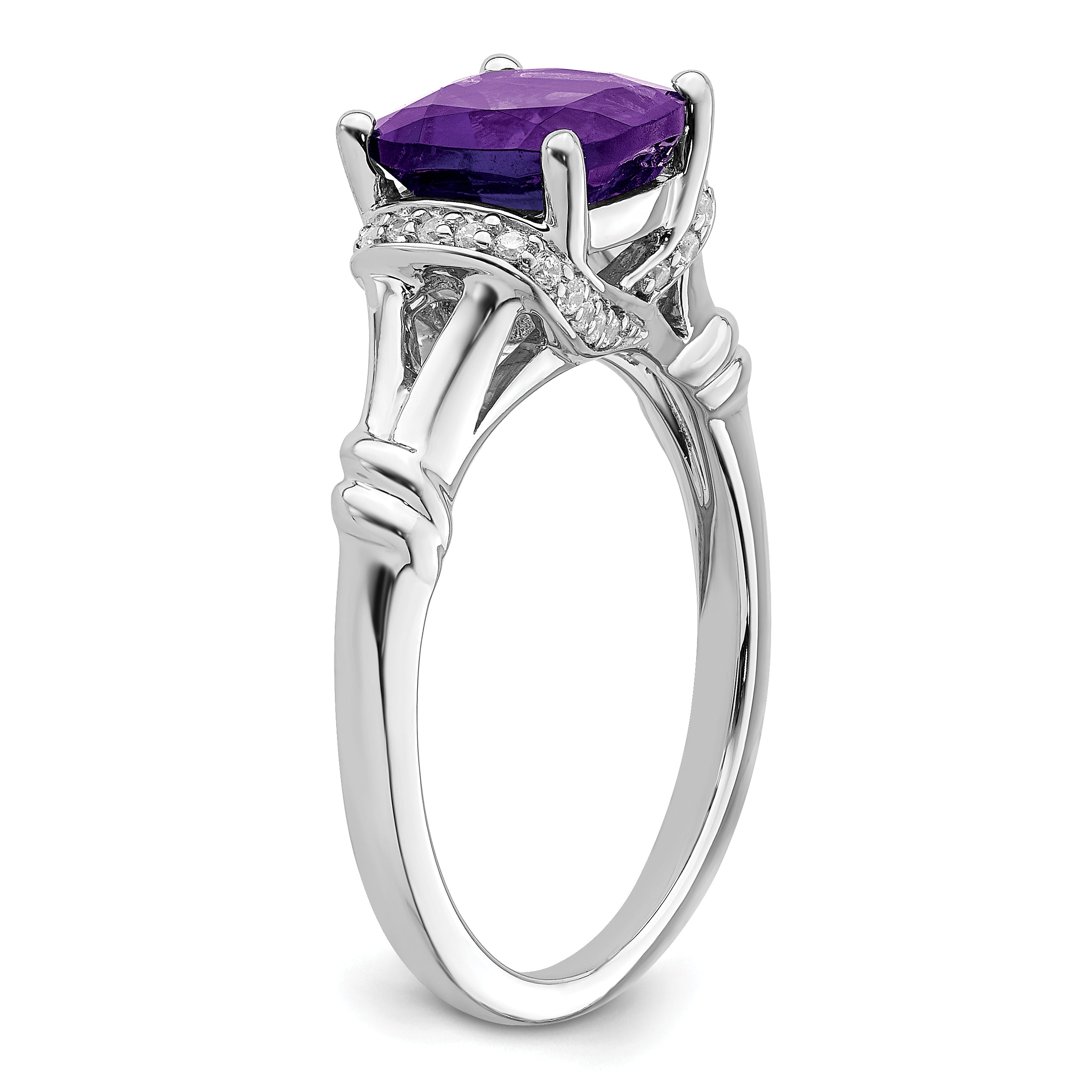 14k White Gold Amethyst and Diamond Ring