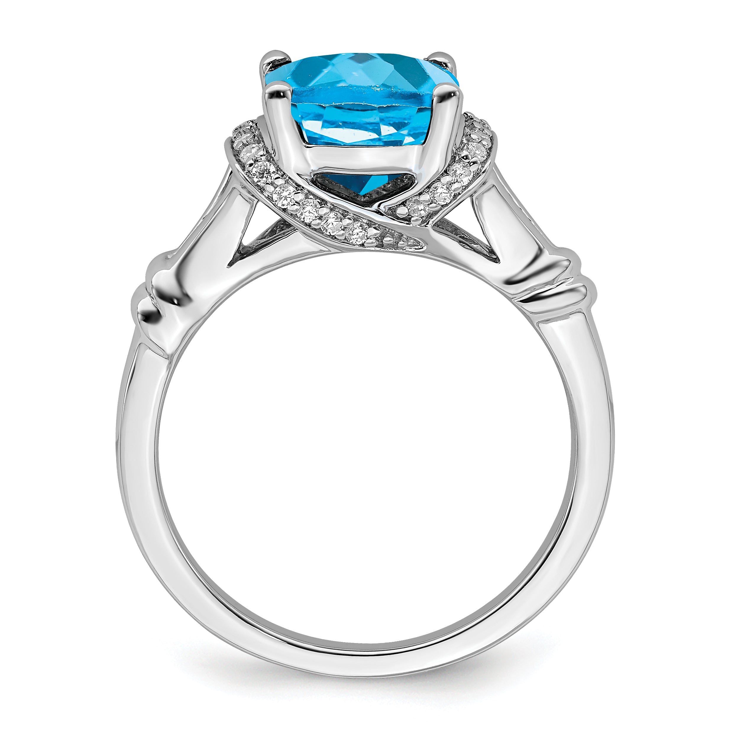 14k White Gold Blue Topaz and Diamond Ring