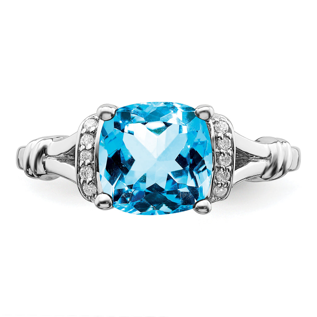 14k White Gold Blue Topaz and Diamond Ring